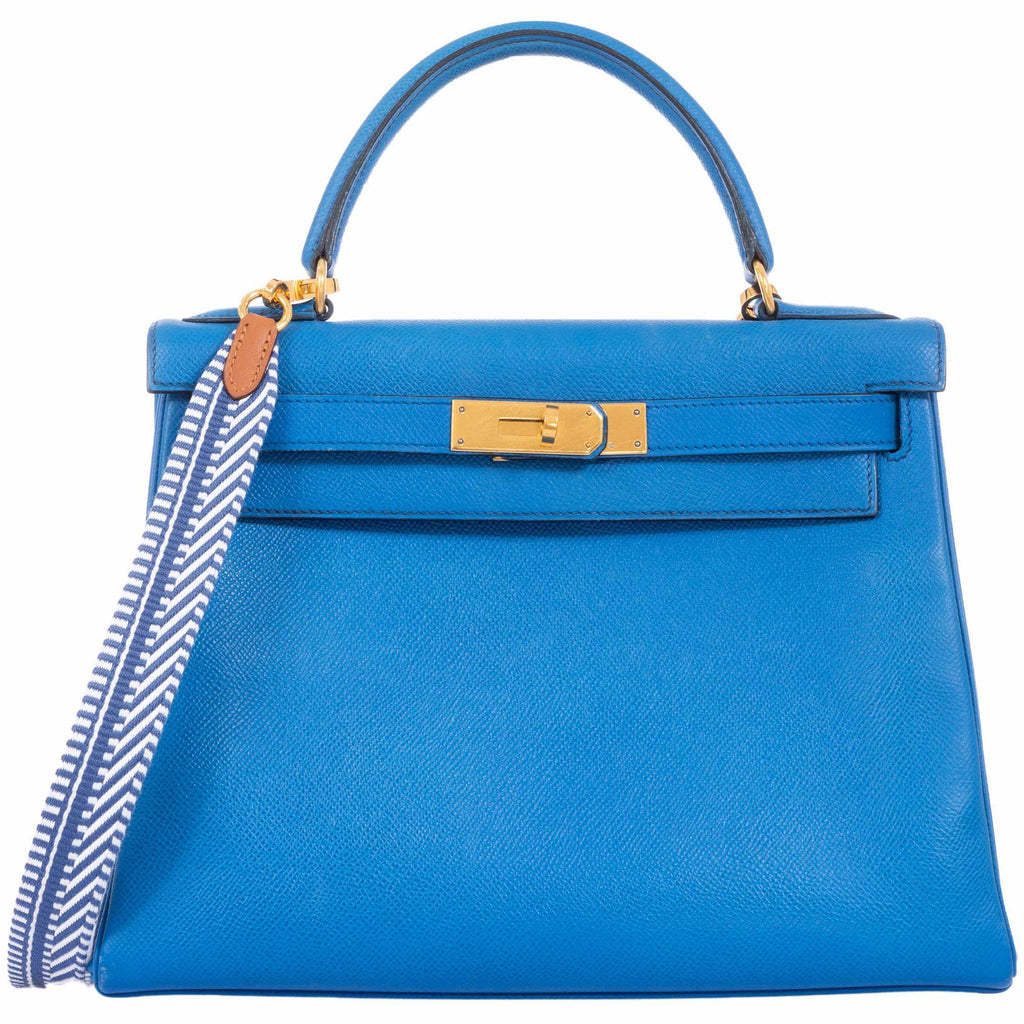 Hermes Kelly 28 Blue France Courchevel Gold Hardware