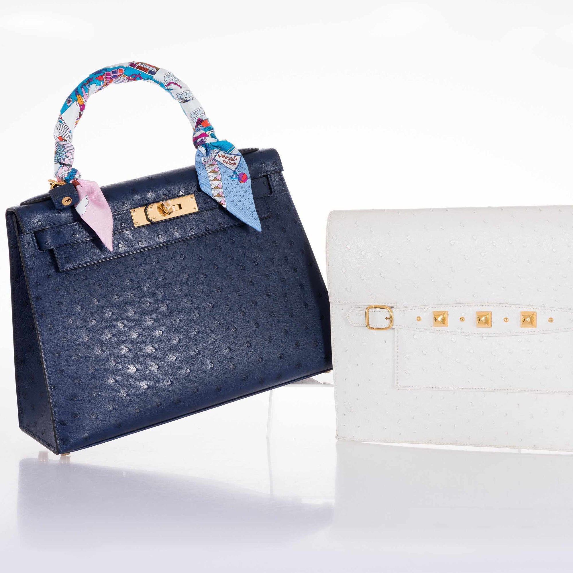 Hermès Kelly 28 Blue Iris Ostrich Gold Hardware