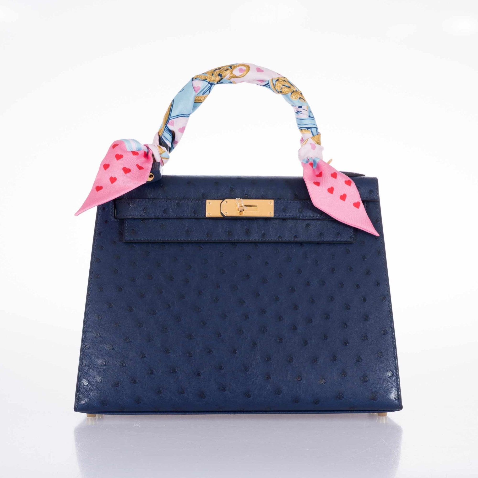 Hermès Kelly 28 Blue Iris Ostrich Gold Hardware