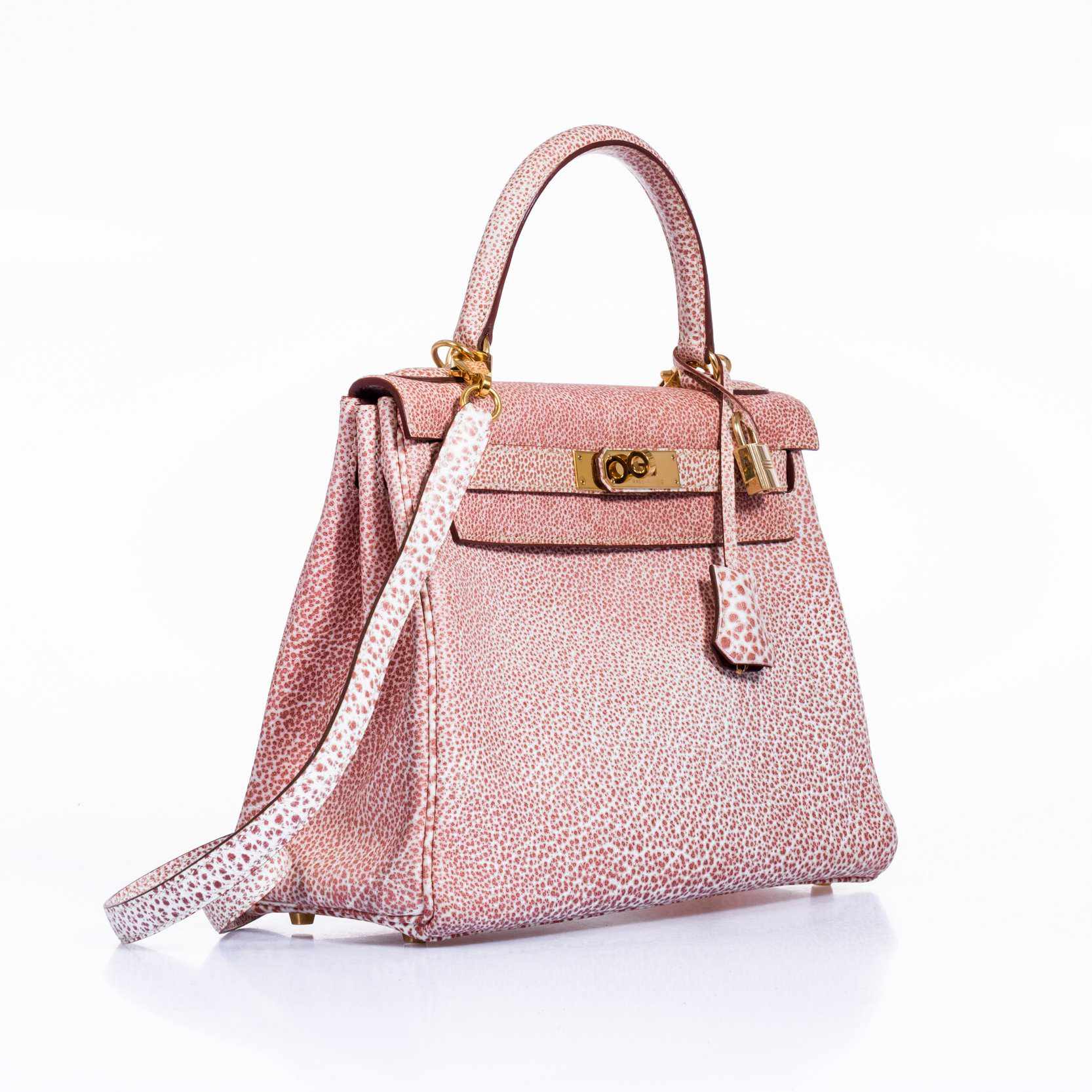 Hermès Kelly 28 Dalmatian Pink Buffalo Gold Hardware
