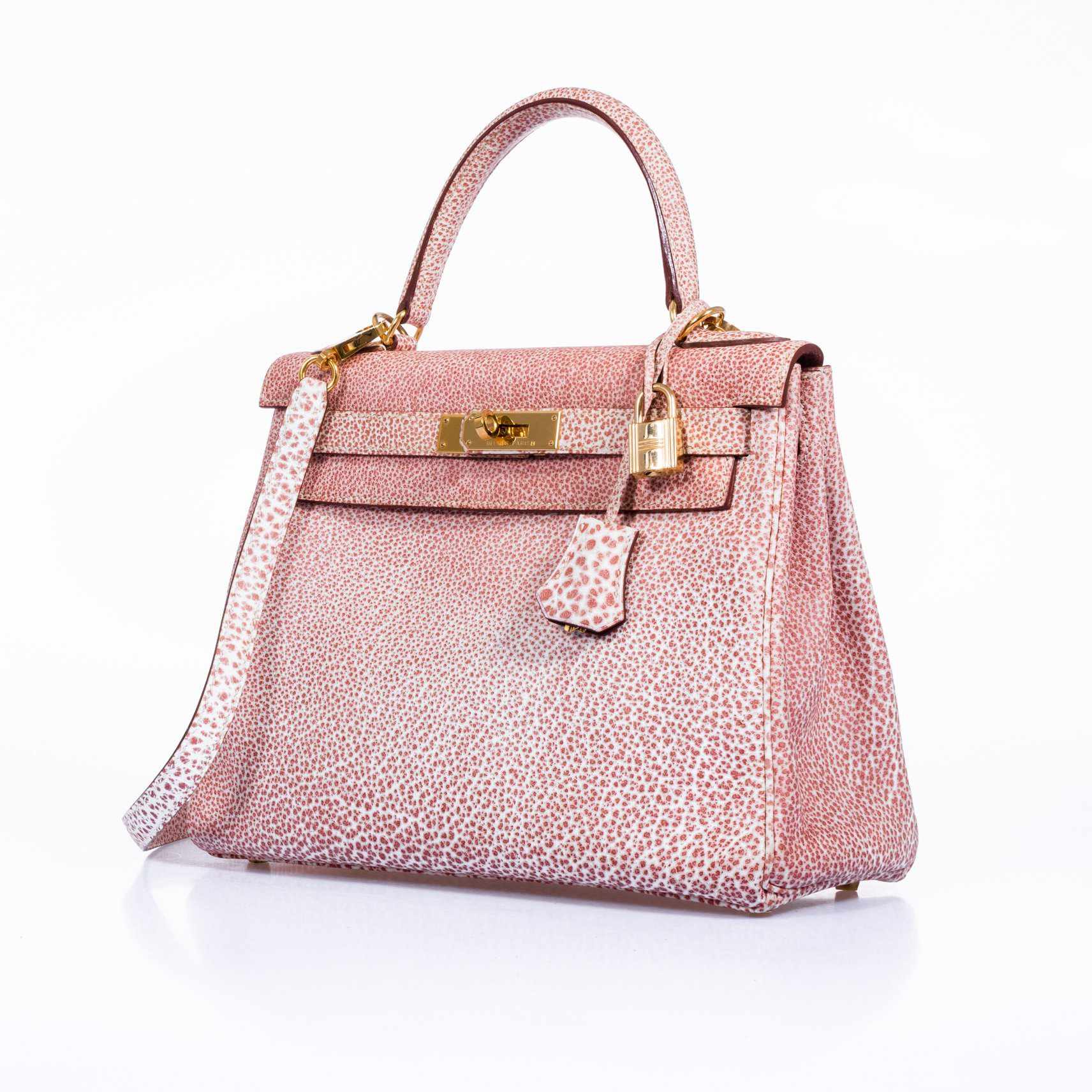 Hermès Kelly 28 Dalmatian Pink Buffalo Gold Hardware