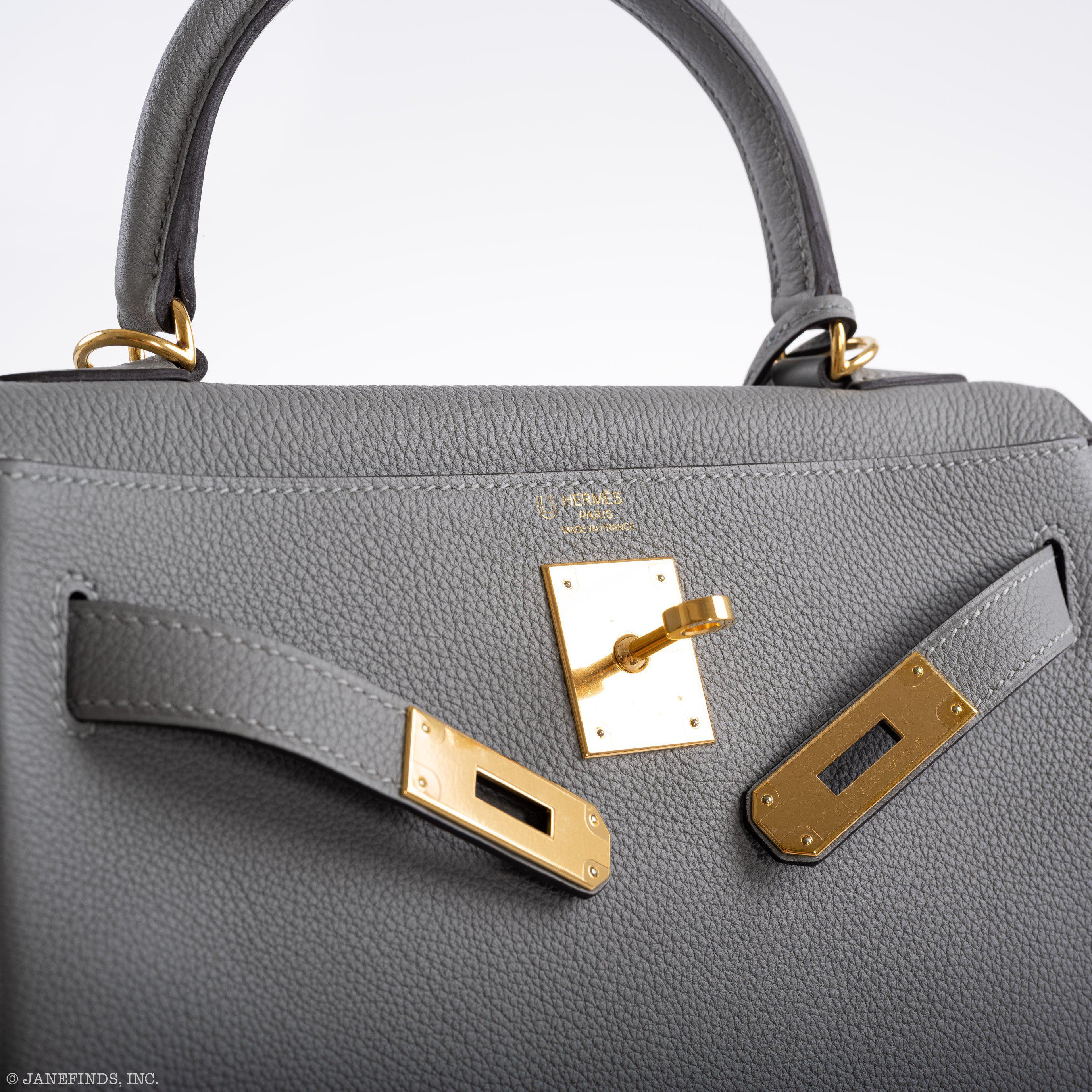 Hermès Kelly 28 HSS Retourne Gris Mouette Togo & Black Interior Gold Palladium Hardware - 2016, X