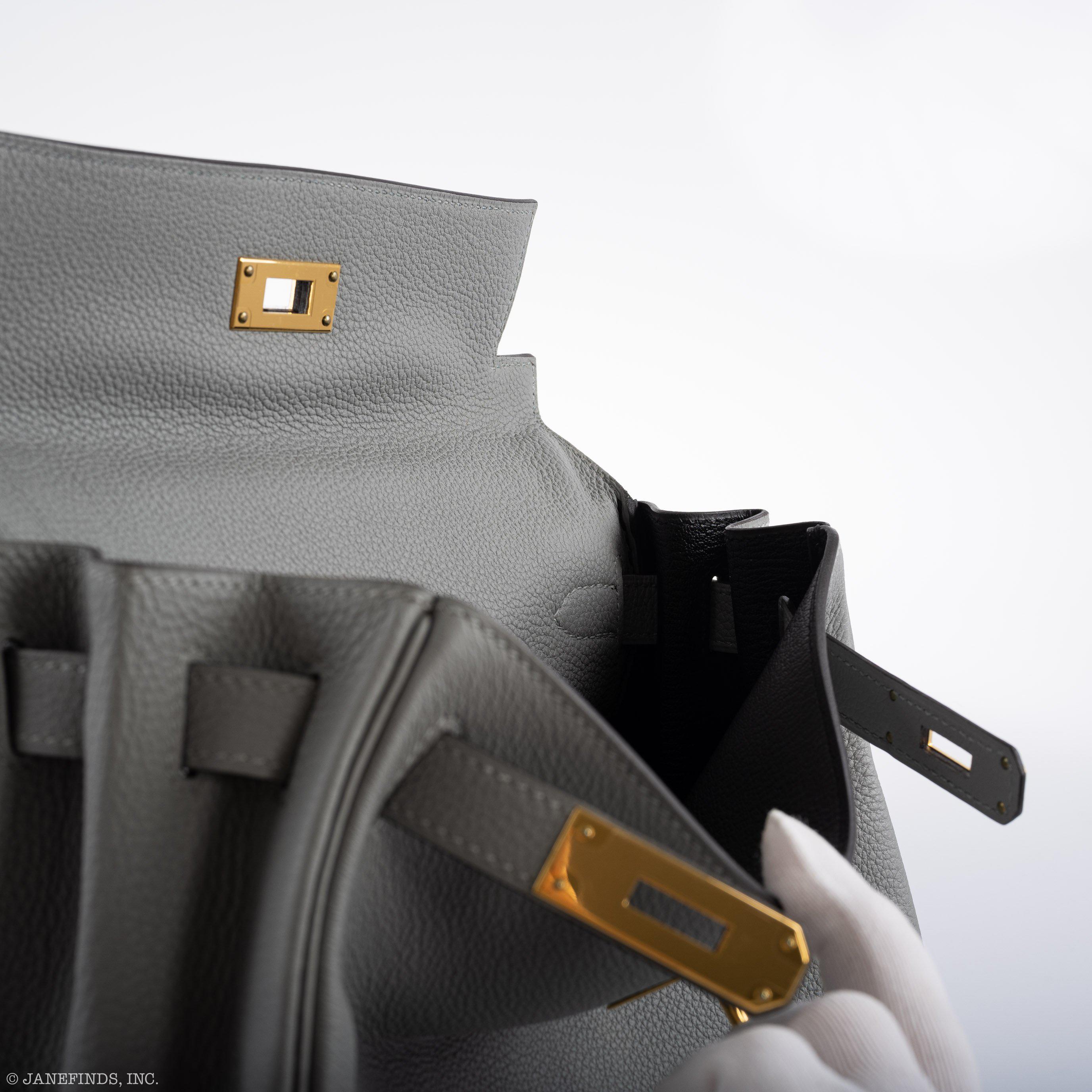 Hermès Kelly 28 HSS Retourne Gris Mouette Togo & Black Interior Gold Palladium Hardware - 2016, X