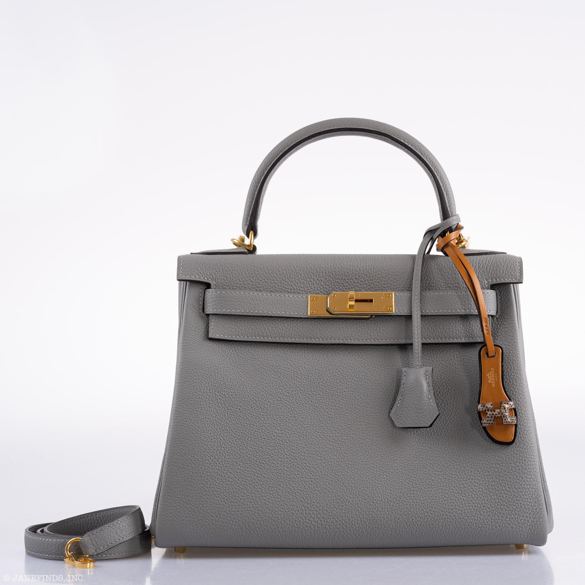 Hermès Kelly 28 HSS Retourne Gris Mouette Togo & Black Interior Gold Palladium Hardware - 2016, X