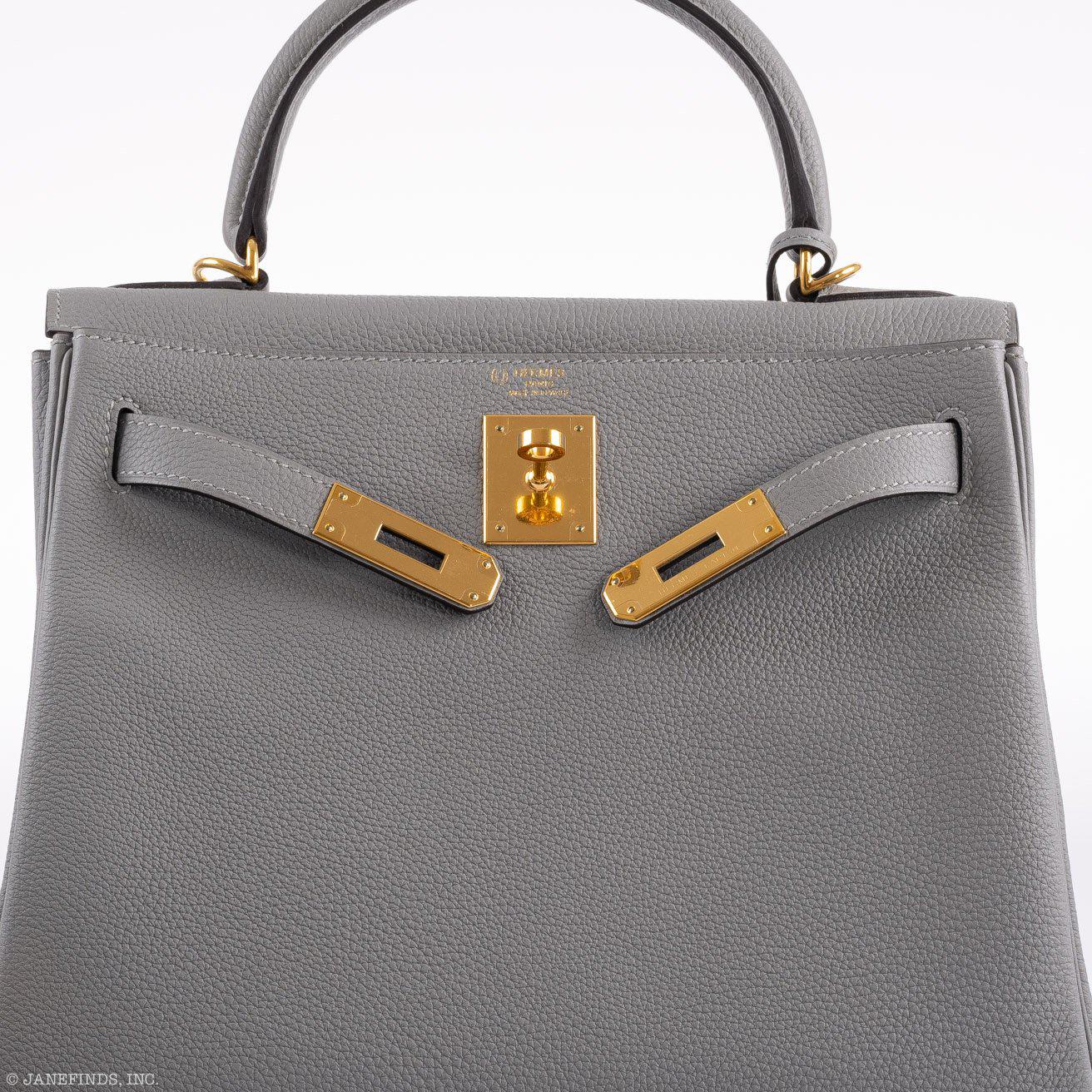 Hermès Kelly 28 HSS Retourne Gris Mouette Togo & Black Interior Gold Palladium Hardware - 2016, X