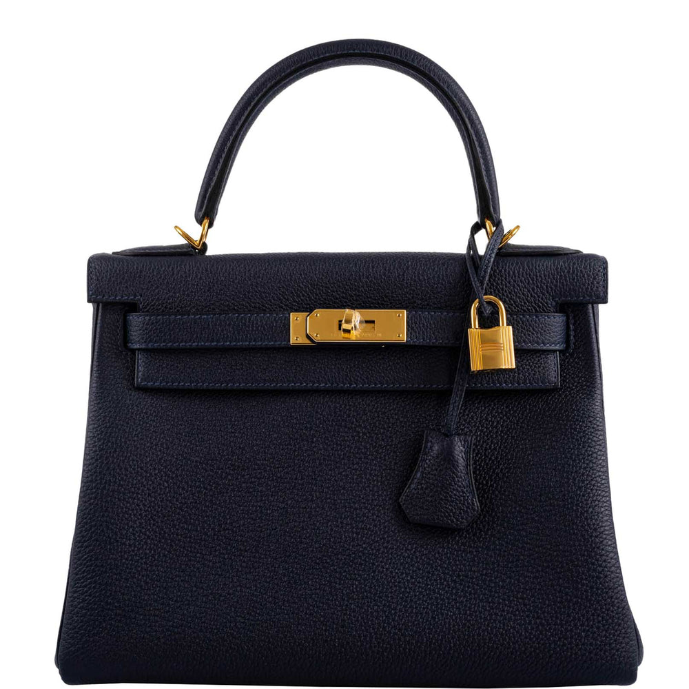 Hermès Kelly 28 Retourne Blue Nuit Togo Gold Hardware
