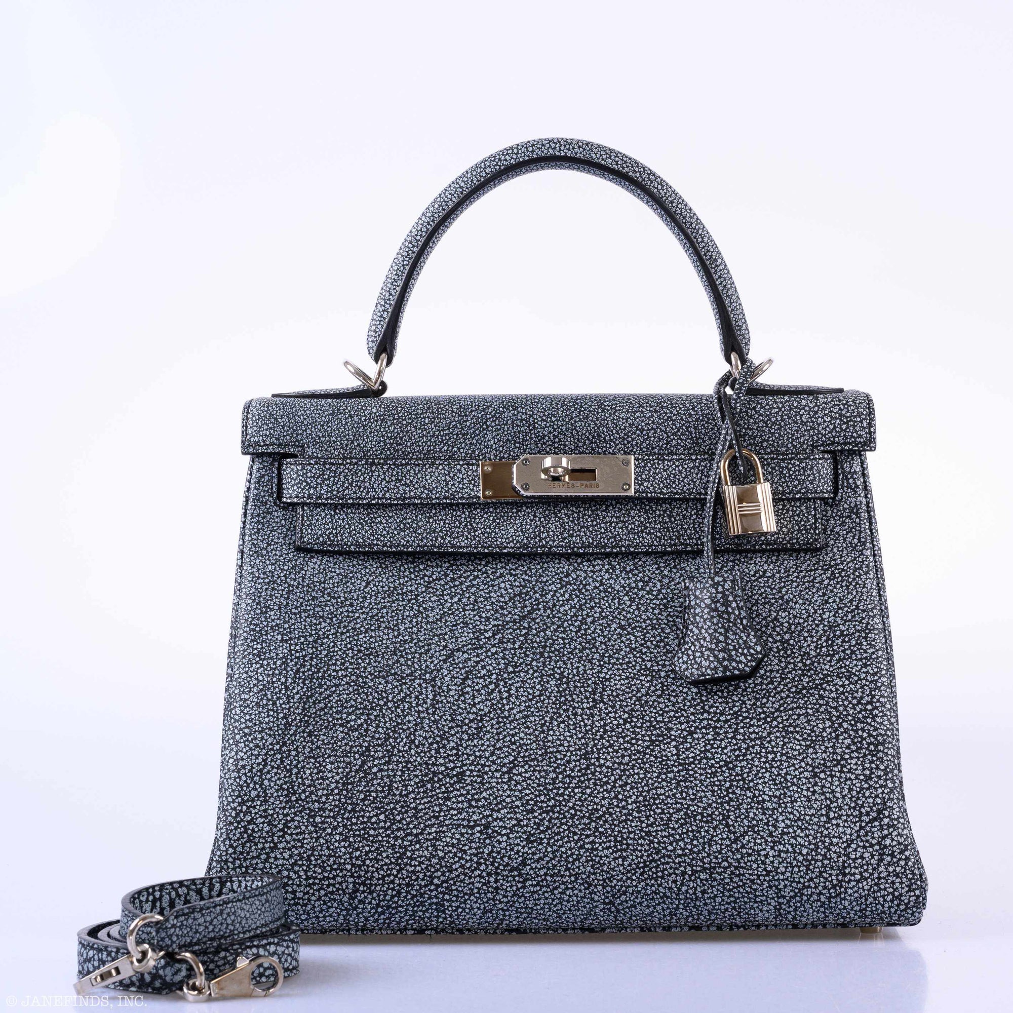 Hermès Kelly 28 Retourne Dalmatian Buffalo Leather Palladium Hardware