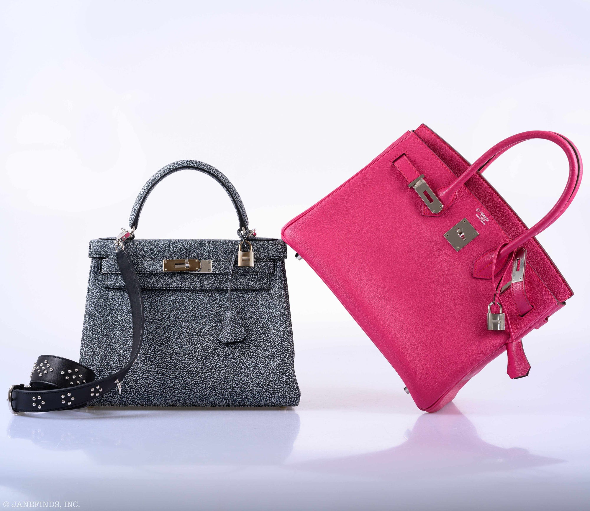 Hermès Kelly 28 Retourne Dalmatian Buffalo Leather Palladium Hardware