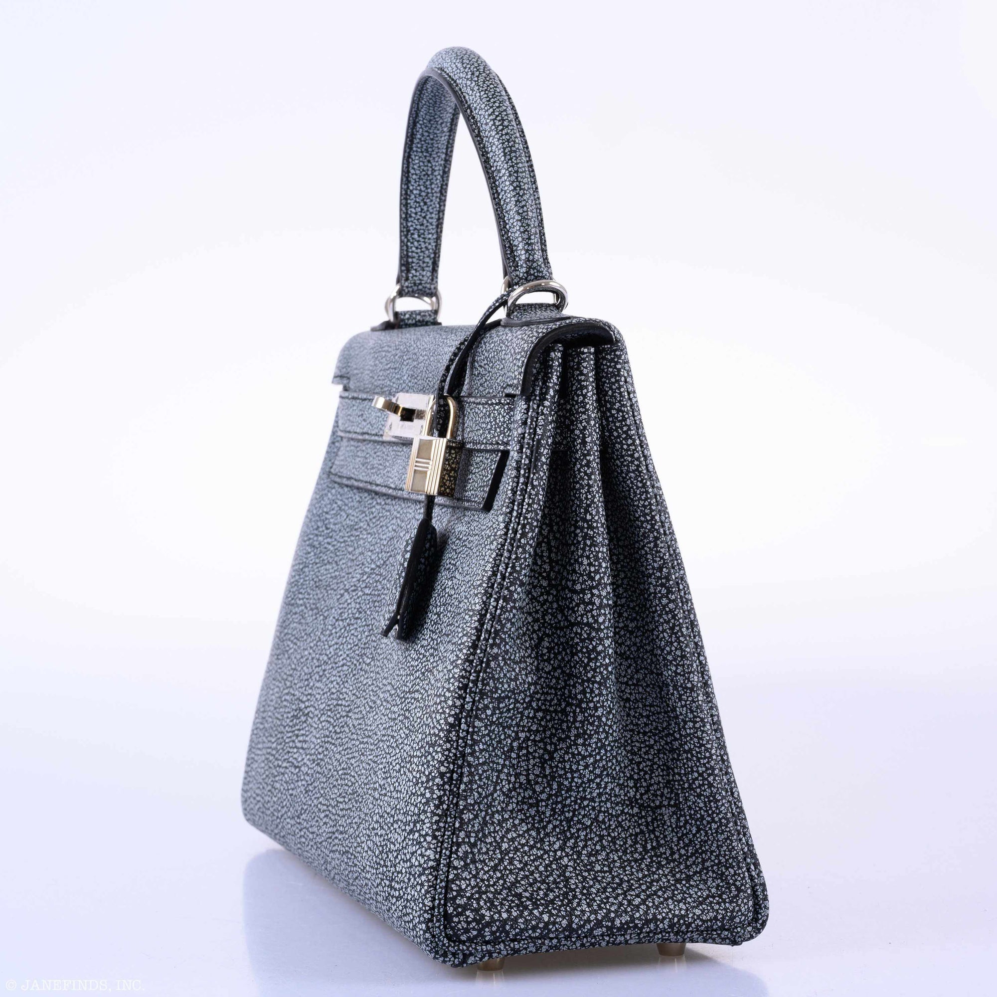 Hermès Kelly 28 Retourne Dalmatian Buffalo Leather Palladium Hardware