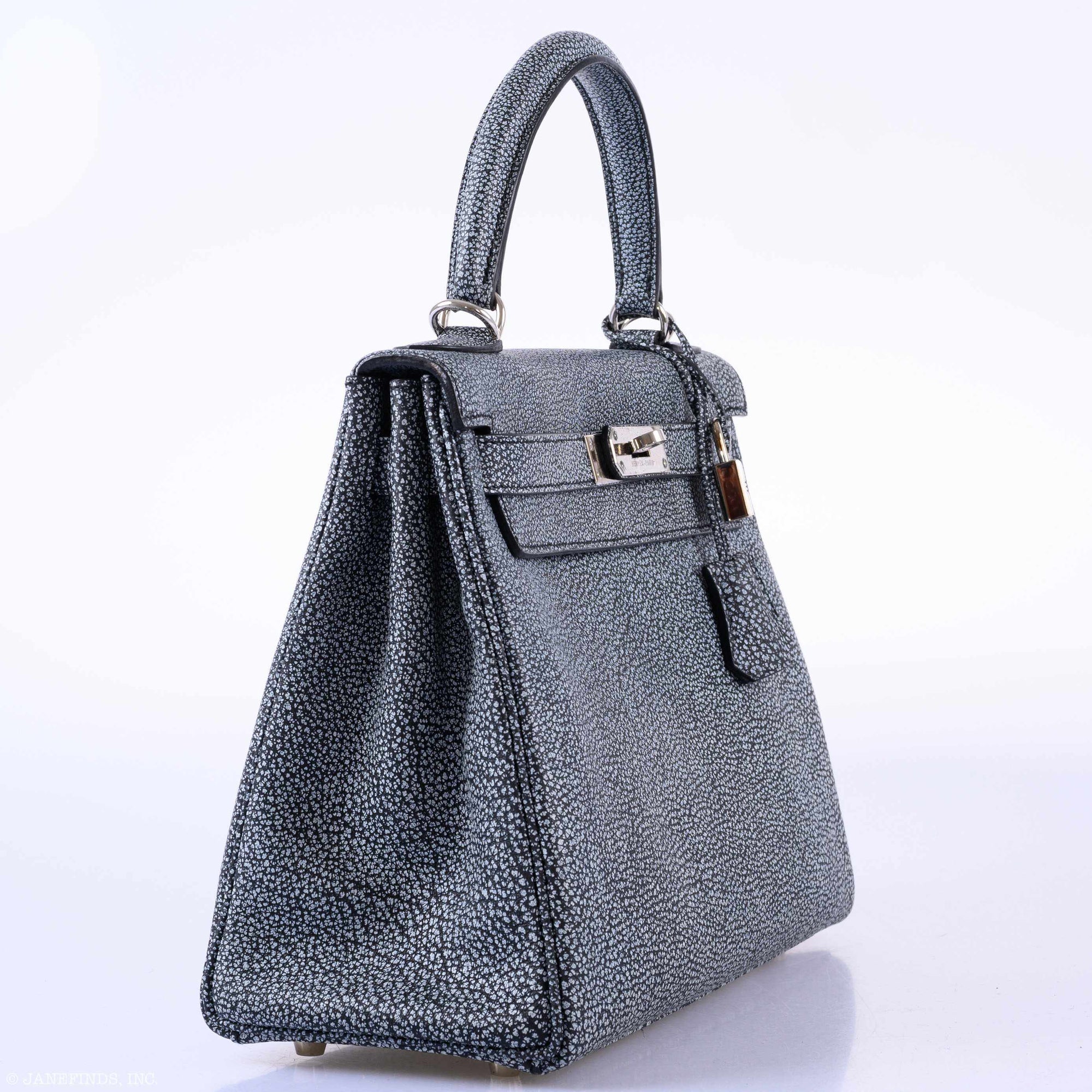 Hermès Kelly 28 Retourne Dalmatian Buffalo Leather Palladium Hardware
