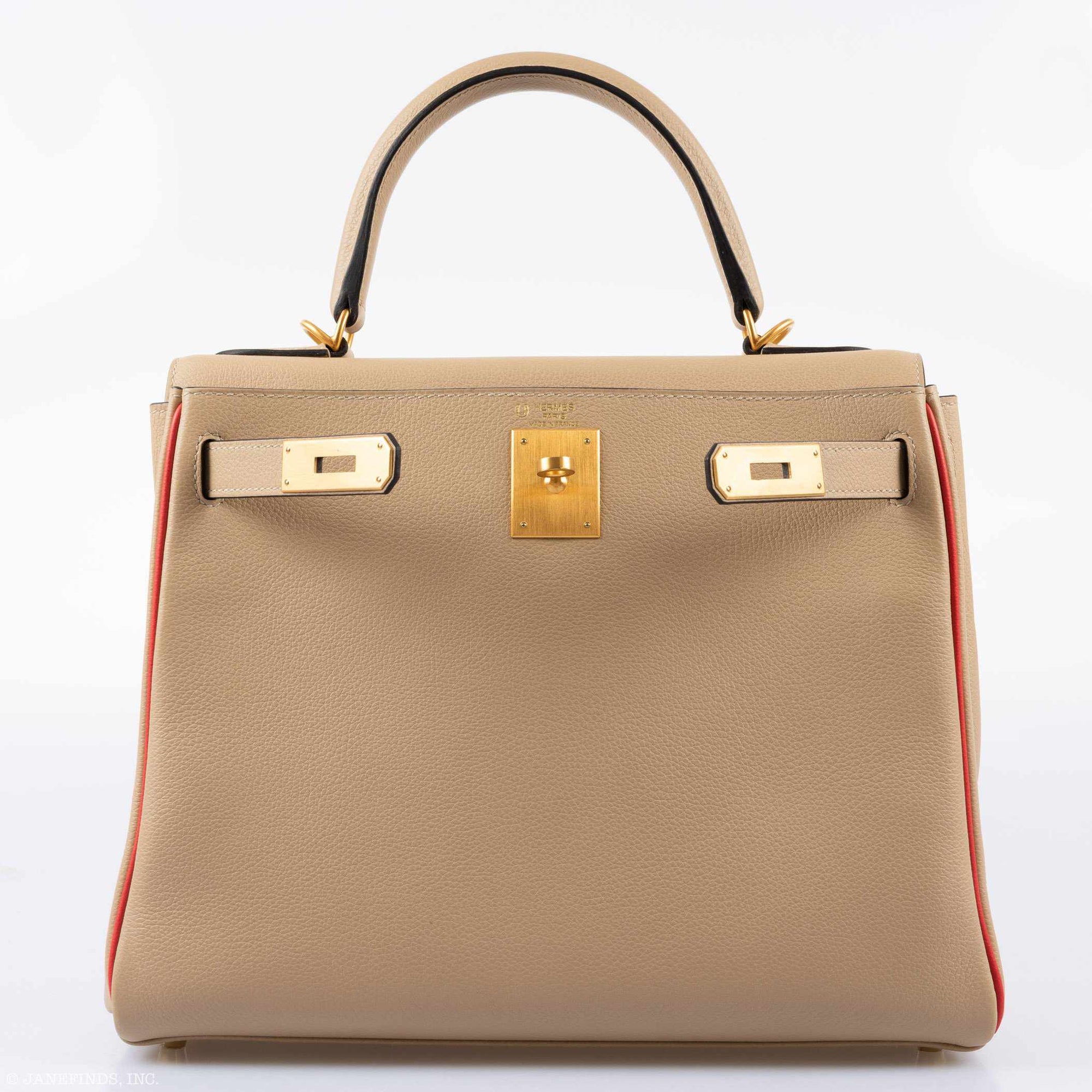 Hermès Kelly 28 Retourné HSS Trench Rouge Tomate Piping Evercolor Brushed Gold Hardware