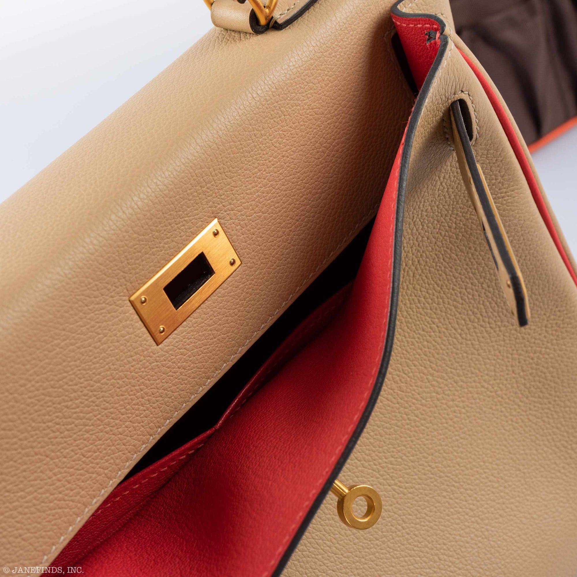 Hermès Kelly 28 Retourné HSS Trench Rouge Tomate Piping Evercolor Brushed Gold Hardware