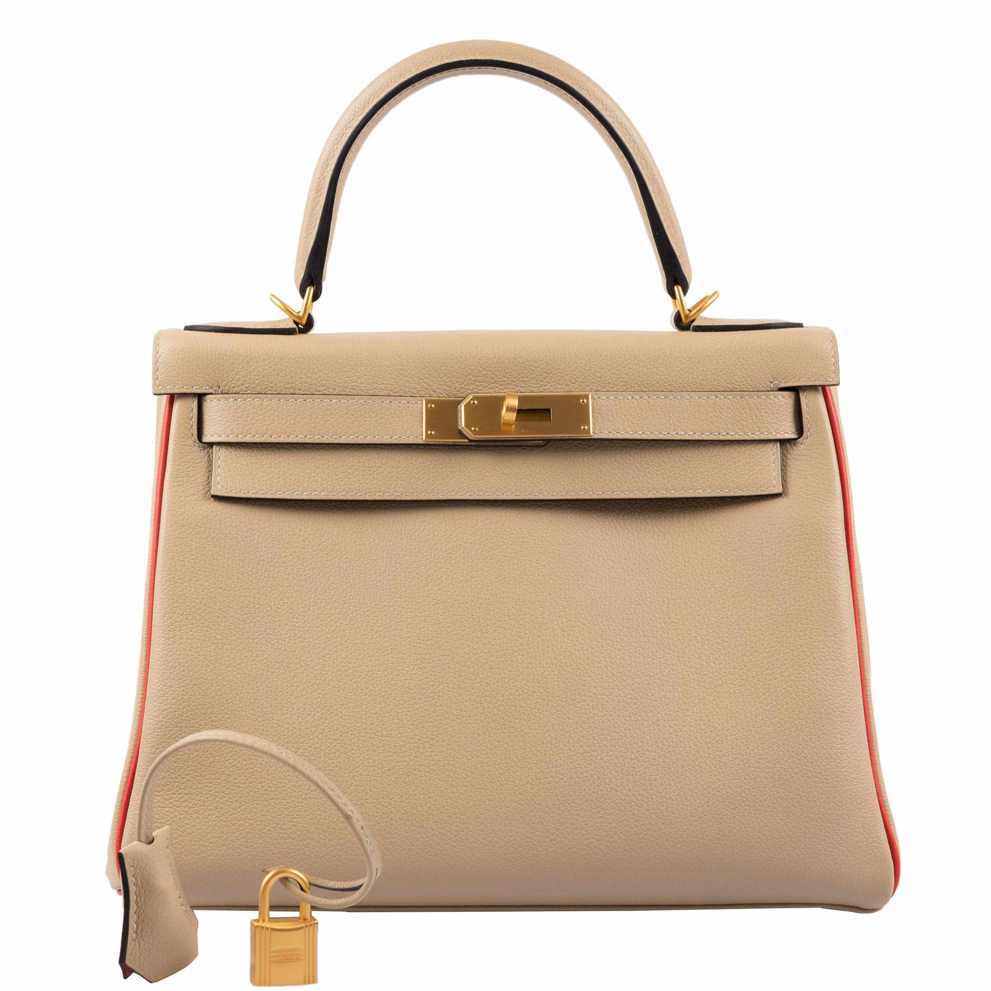 Hermès Kelly 28 Retourné HSS Trench Rouge Tomate Piping Evercolor Brushed Gold Hardware