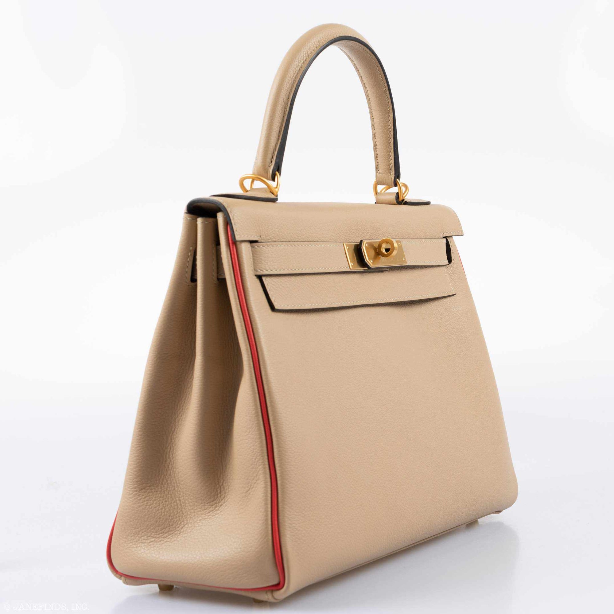 Hermès Kelly 28 Retourné HSS Trench Rouge Tomate Piping Evercolor Brushed Gold Hardware