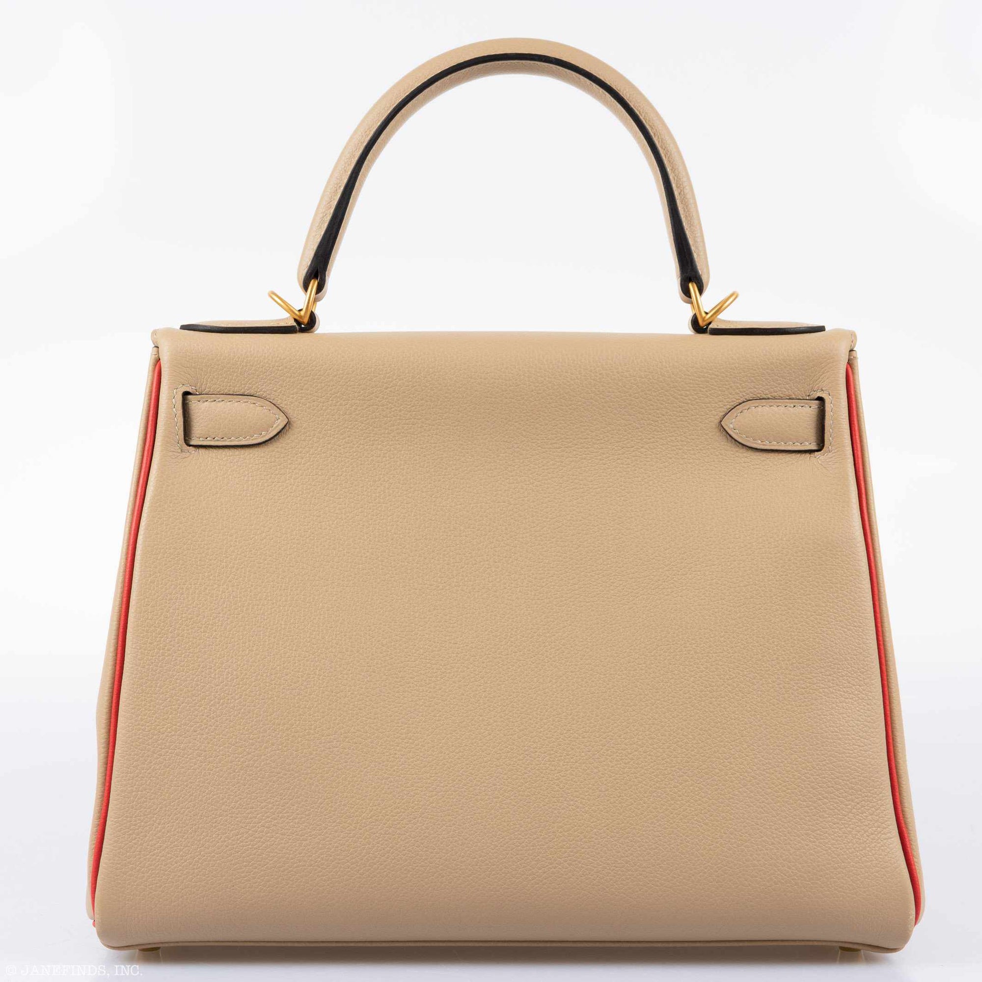 Hermès Kelly 28 Retourné HSS Trench Rouge Tomate Piping Evercolor Brushed Gold Hardware