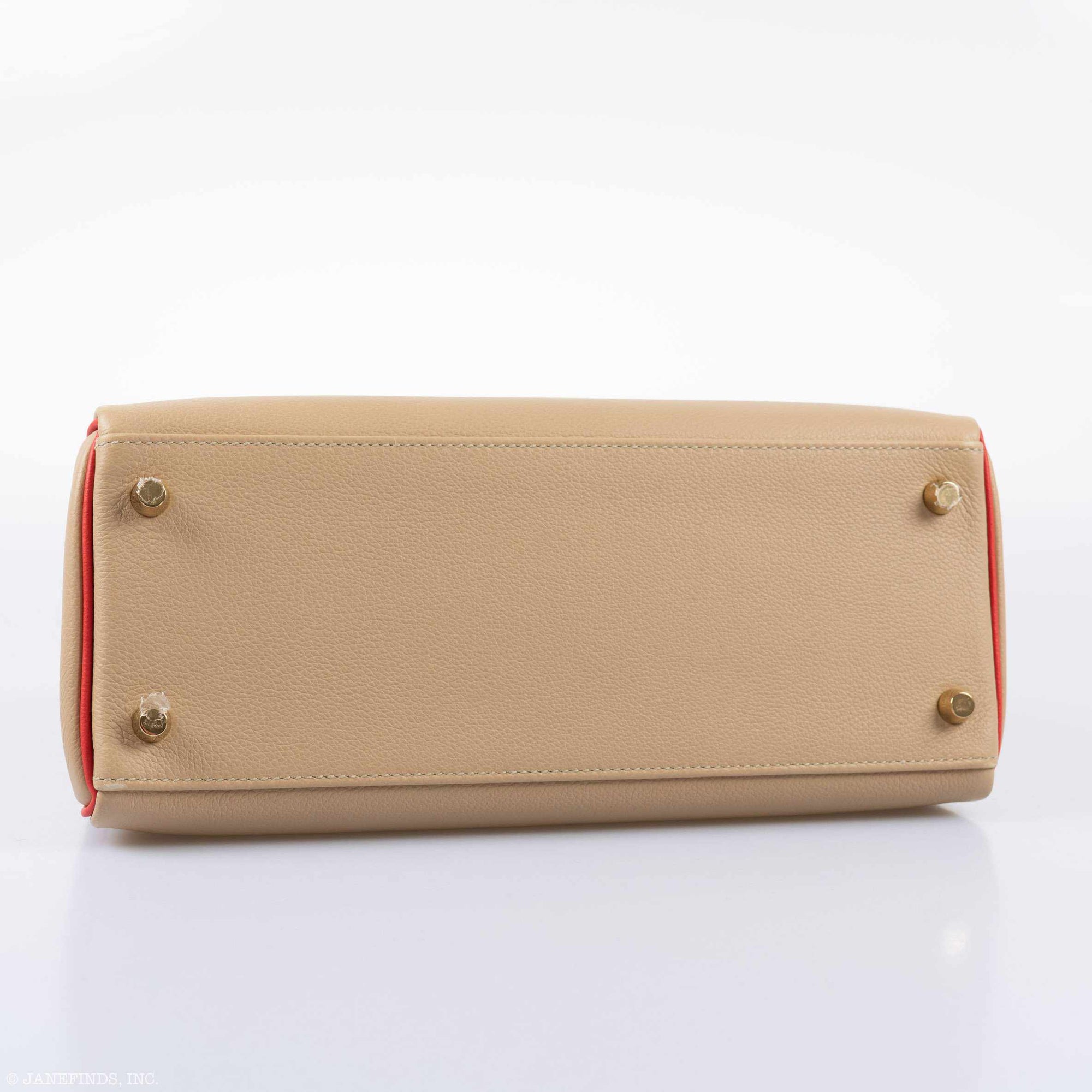 Hermès Kelly 28 Retourné HSS Trench Rouge Tomate Piping Evercolor Brushed Gold Hardware