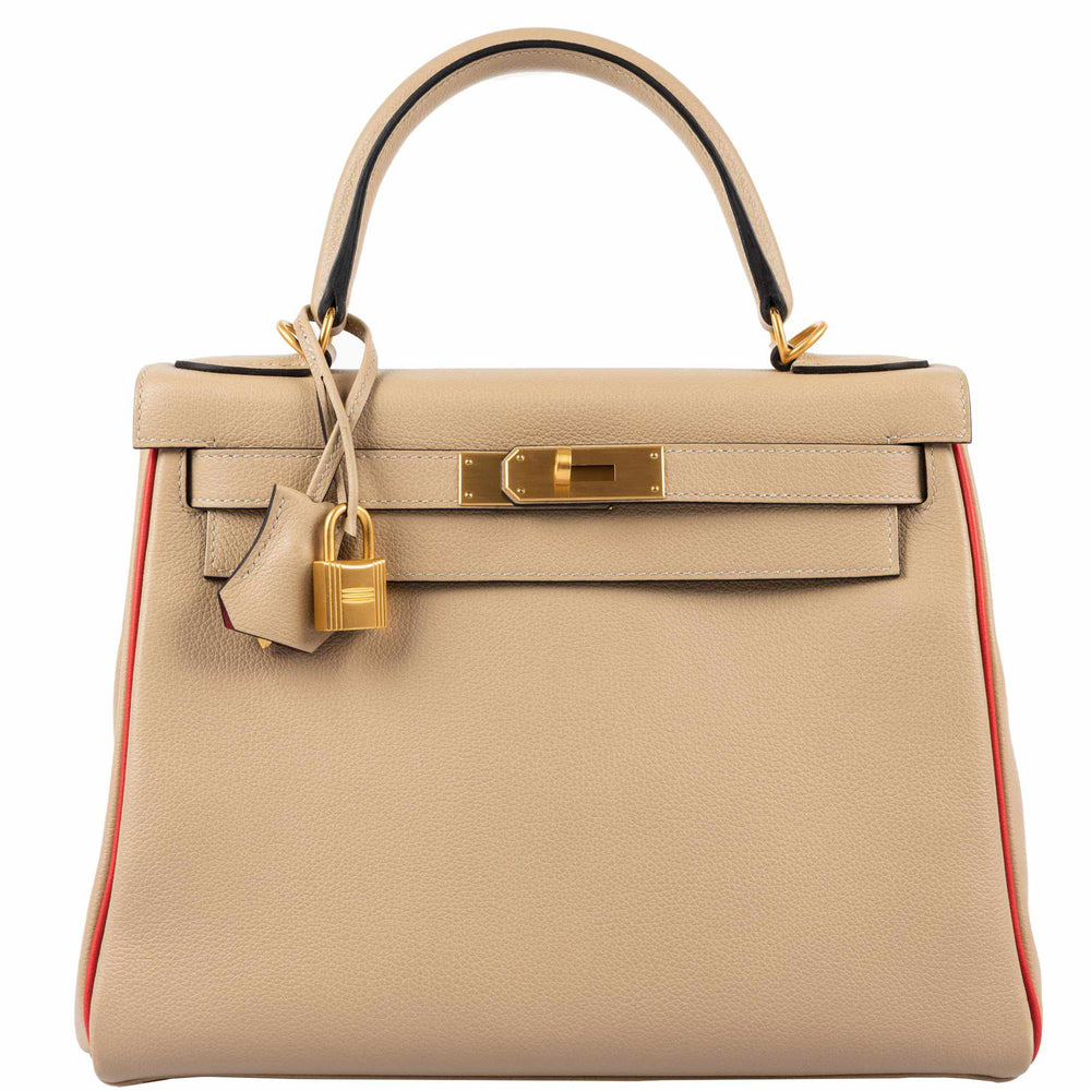 Hermès Kelly 28 Retourné HSS Trench Rouge Tomate Piping Evercolor Brushed Gold Hardware
