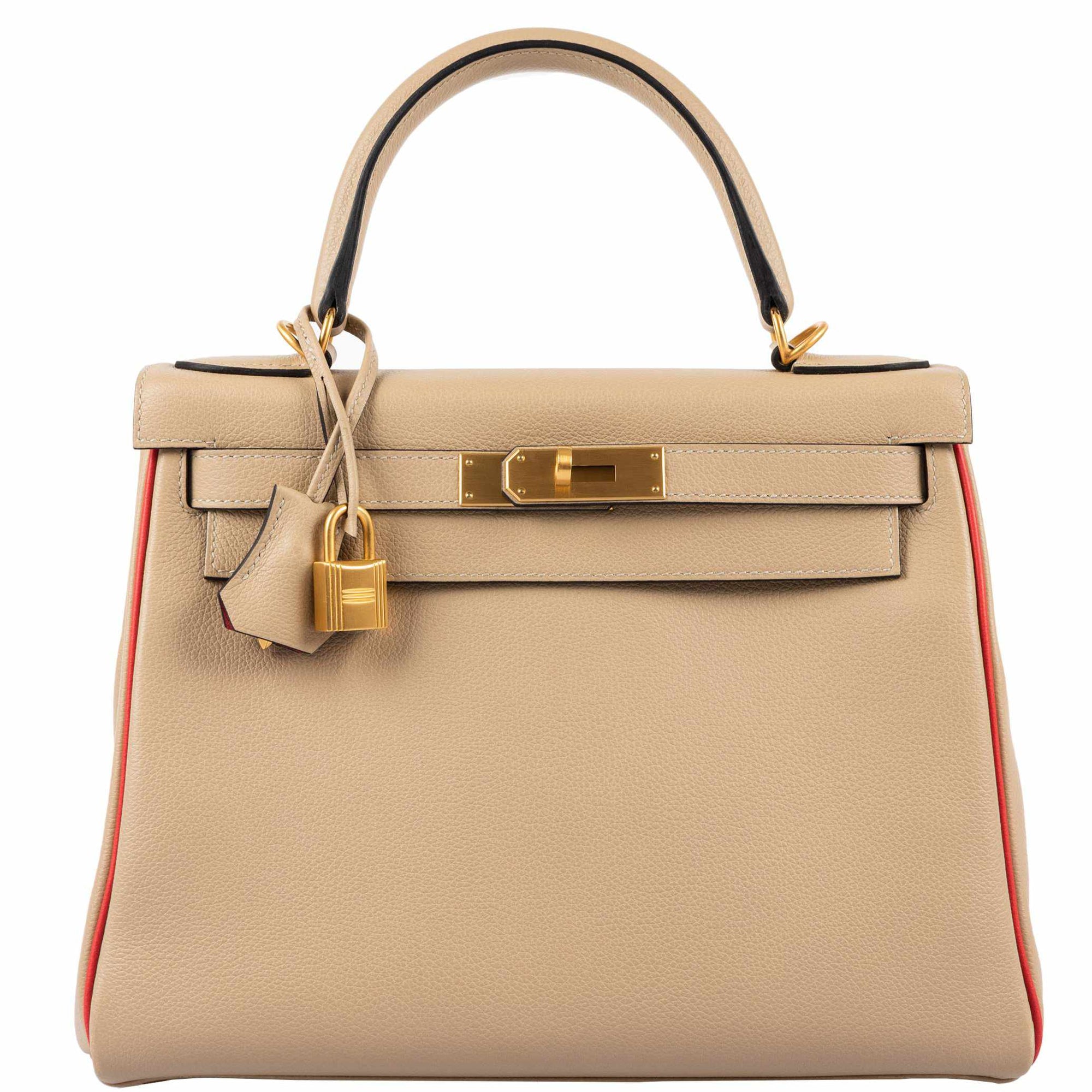 Hermès Kelly 28 Retourné HSS Trench Rouge Tomate Piping Evercolor Brushed Gold Hardware