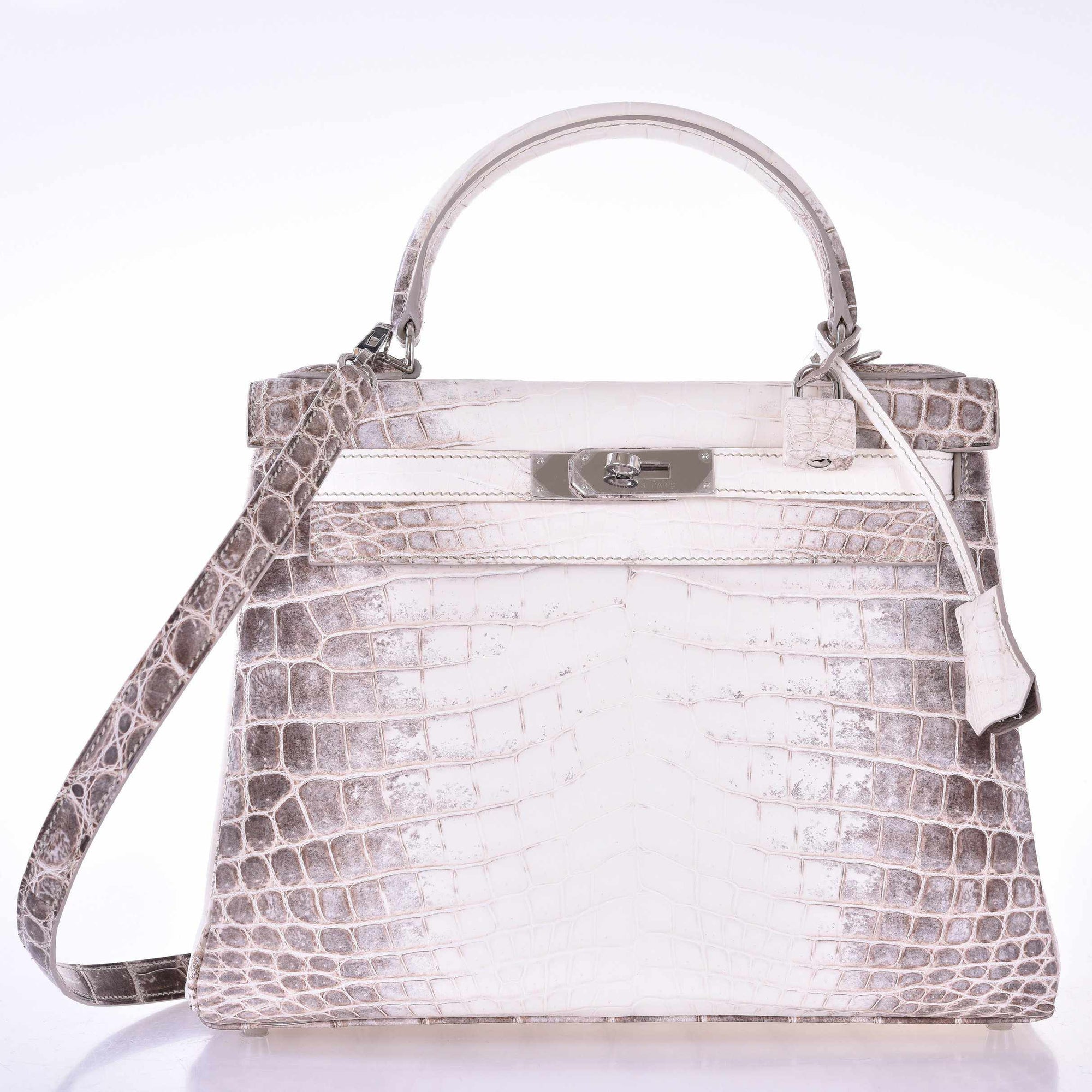 Hermès Kelly 28 Retourne Himalayan Porosus Crocodile Palladium Hardware