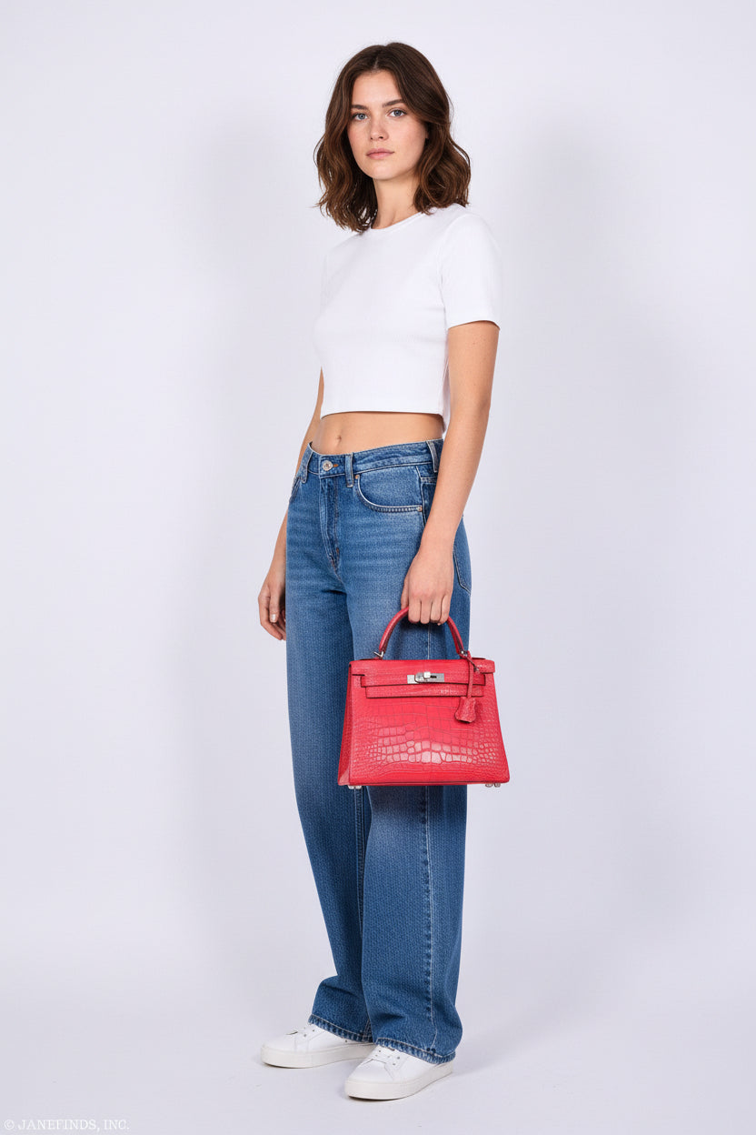 Hermès Kelly 28 Retourne Rose Extreme Matte Alligator with Palladium Hardware