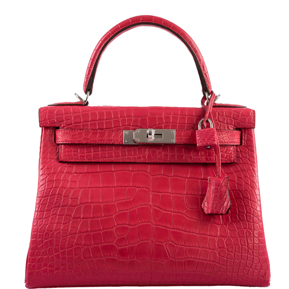 Hermès Kelly 28 Retourne Rose Extreme Matte Alligator with Palladium Hardware