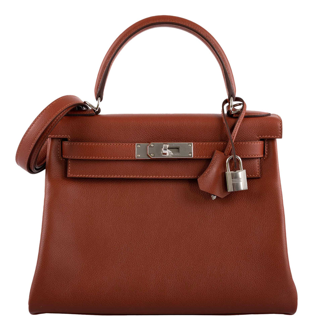 Hermes Kelly Handbag Toile And Brown Swift With Palladium Hardware 28