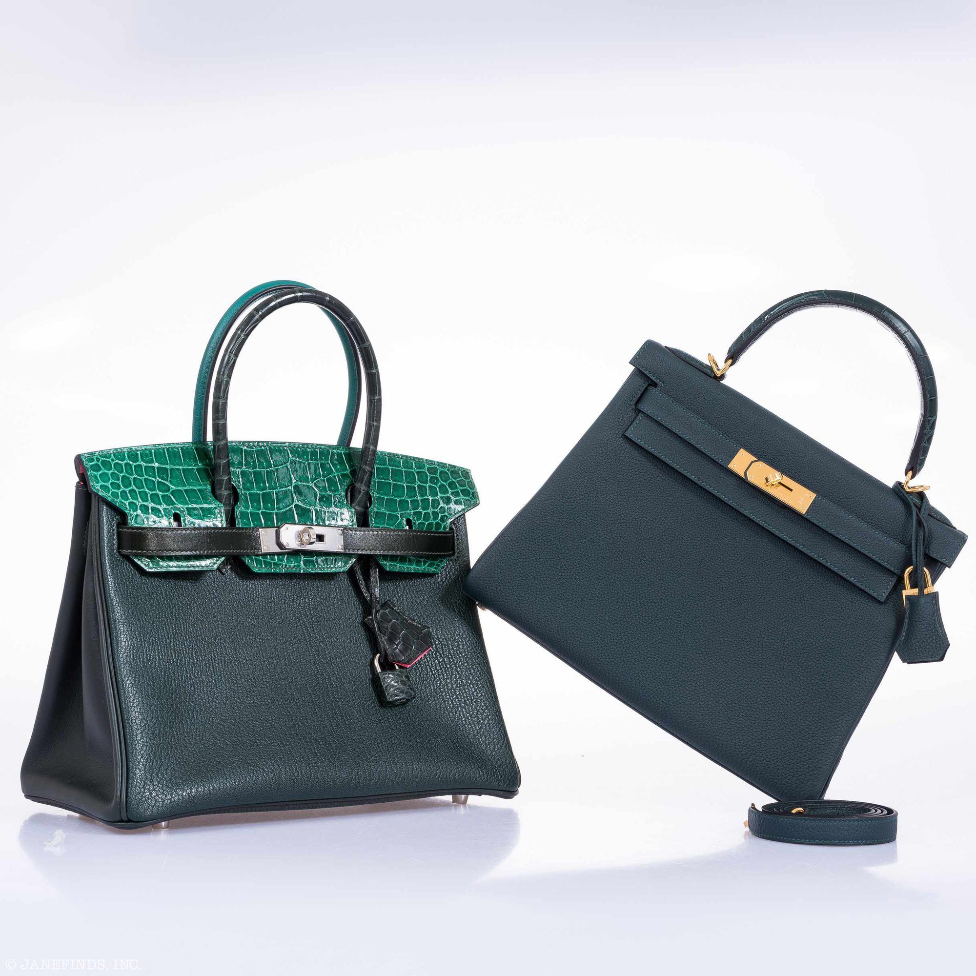Hermès Kelly 28 Retourne Touch Vert Cypress Togo & Alligator Gold Hardware