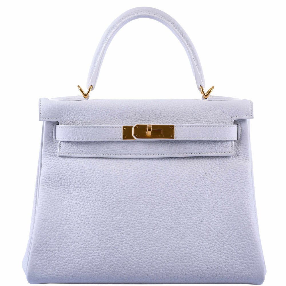 Hermès Kelly 28 Retourne White Clemence Gold Hardware