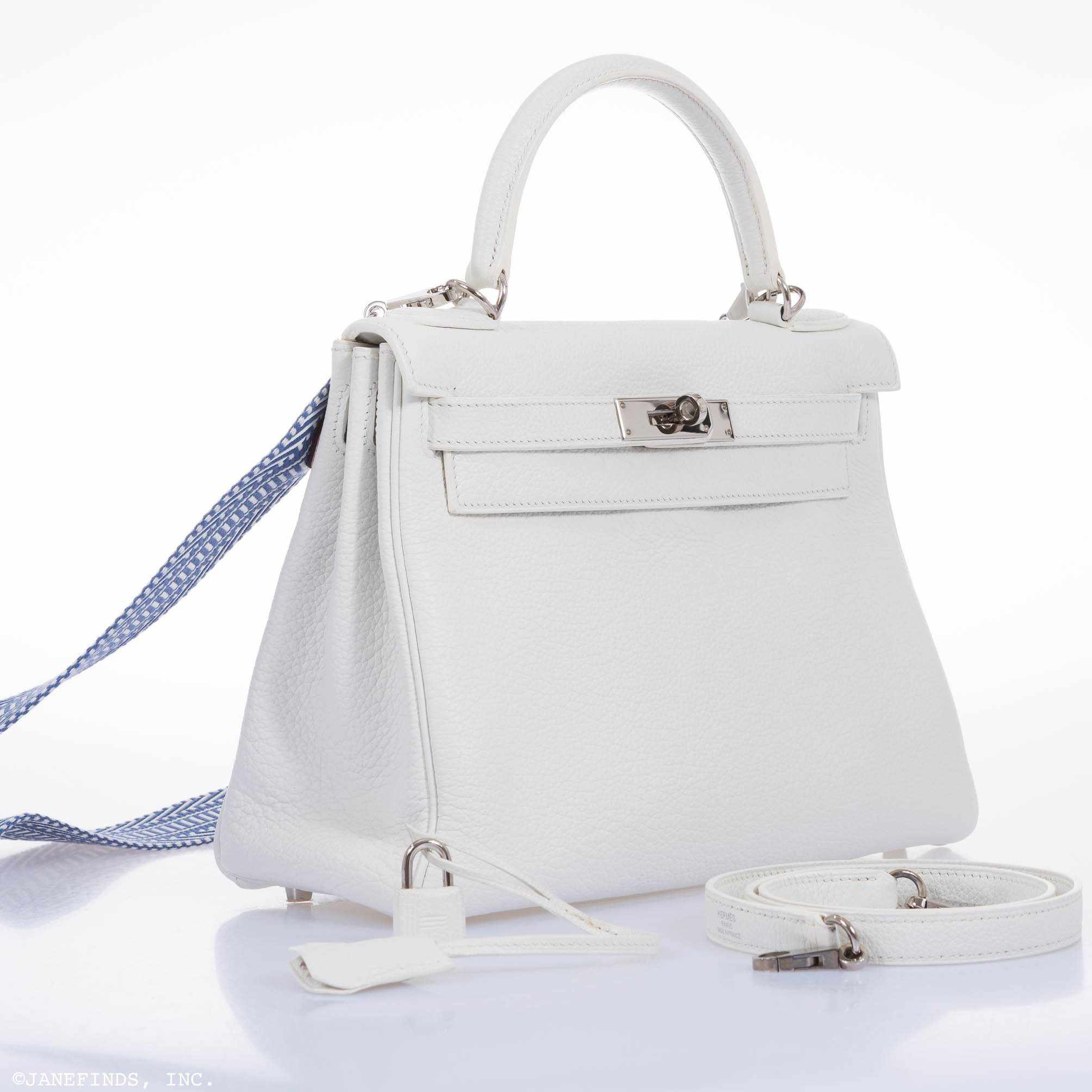 Hermès Kelly 28 Retourne White Clemence Palladium Hardware