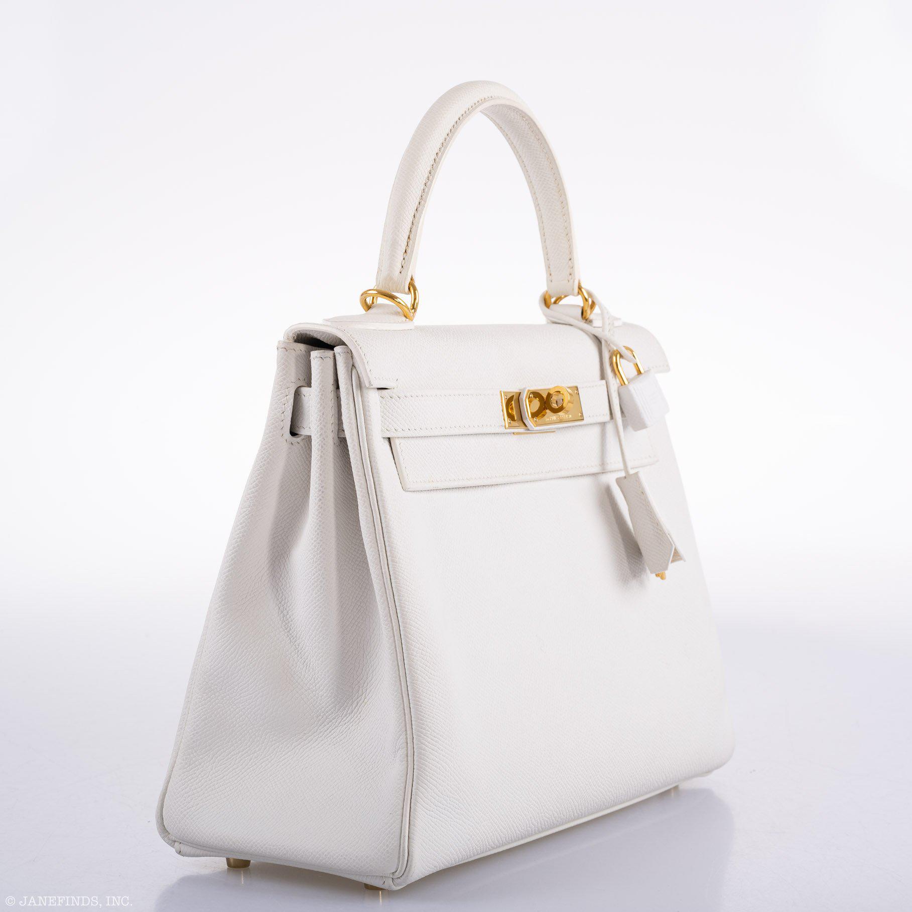 Hermès Kelly 28 Retourne White Epsom with Gold Hardware - 2010, N Square