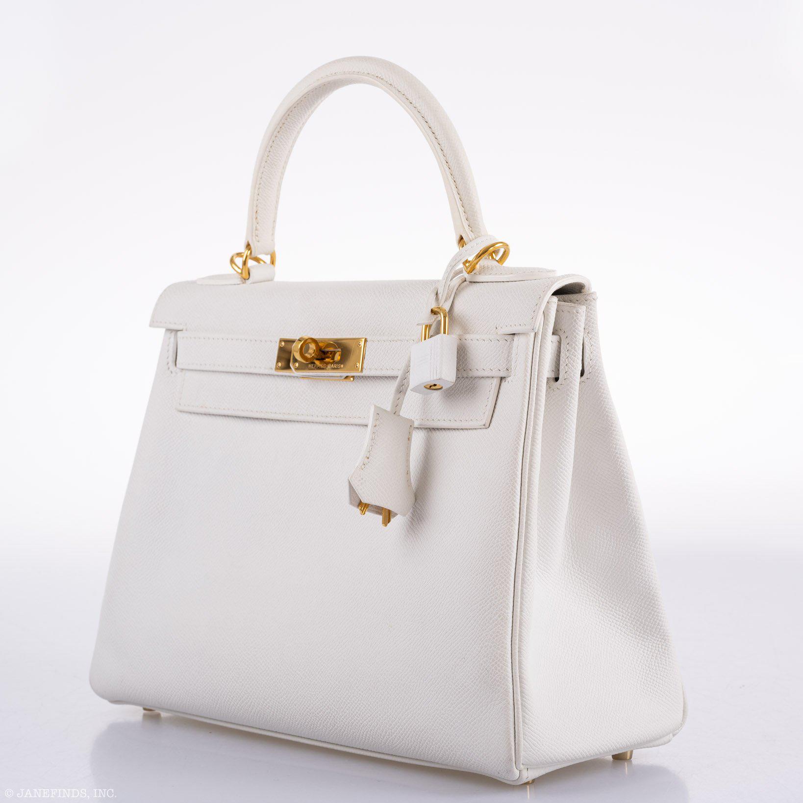 Hermès Kelly 28 Retourne White Epsom with Gold Hardware - 2010, N Square