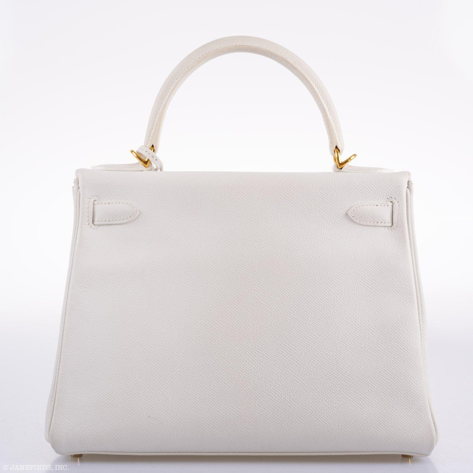 Hermès Kelly 28 Retourne White Epsom with Gold Hardware - 2010, N Square