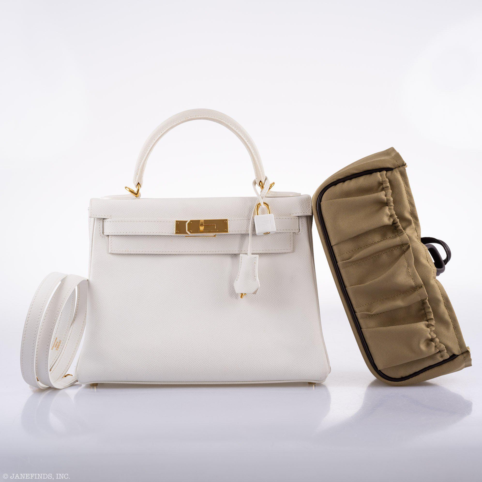 Hermès Kelly 28 Retourne White Epsom with Gold Hardware - 2010, N Square