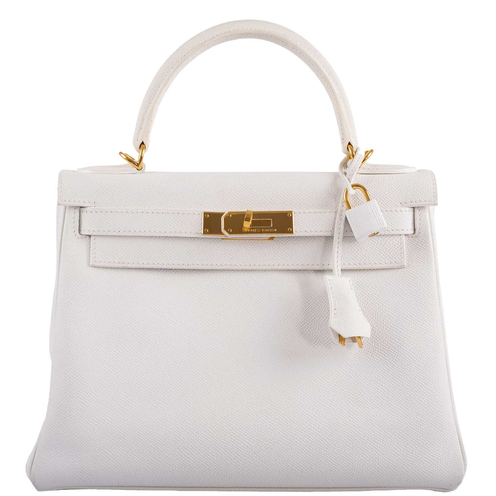 Hermès Kelly 28 Retourne White Epsom with Gold Hardware