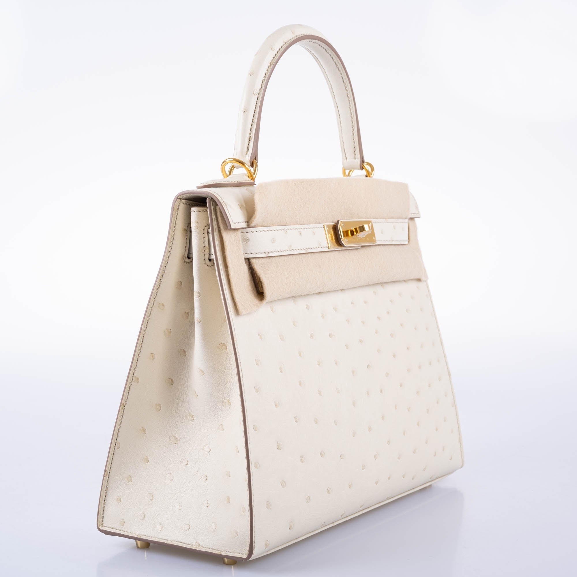 Hermès Kelly 28 Sellier Beton Ostrich with Gold Hardware