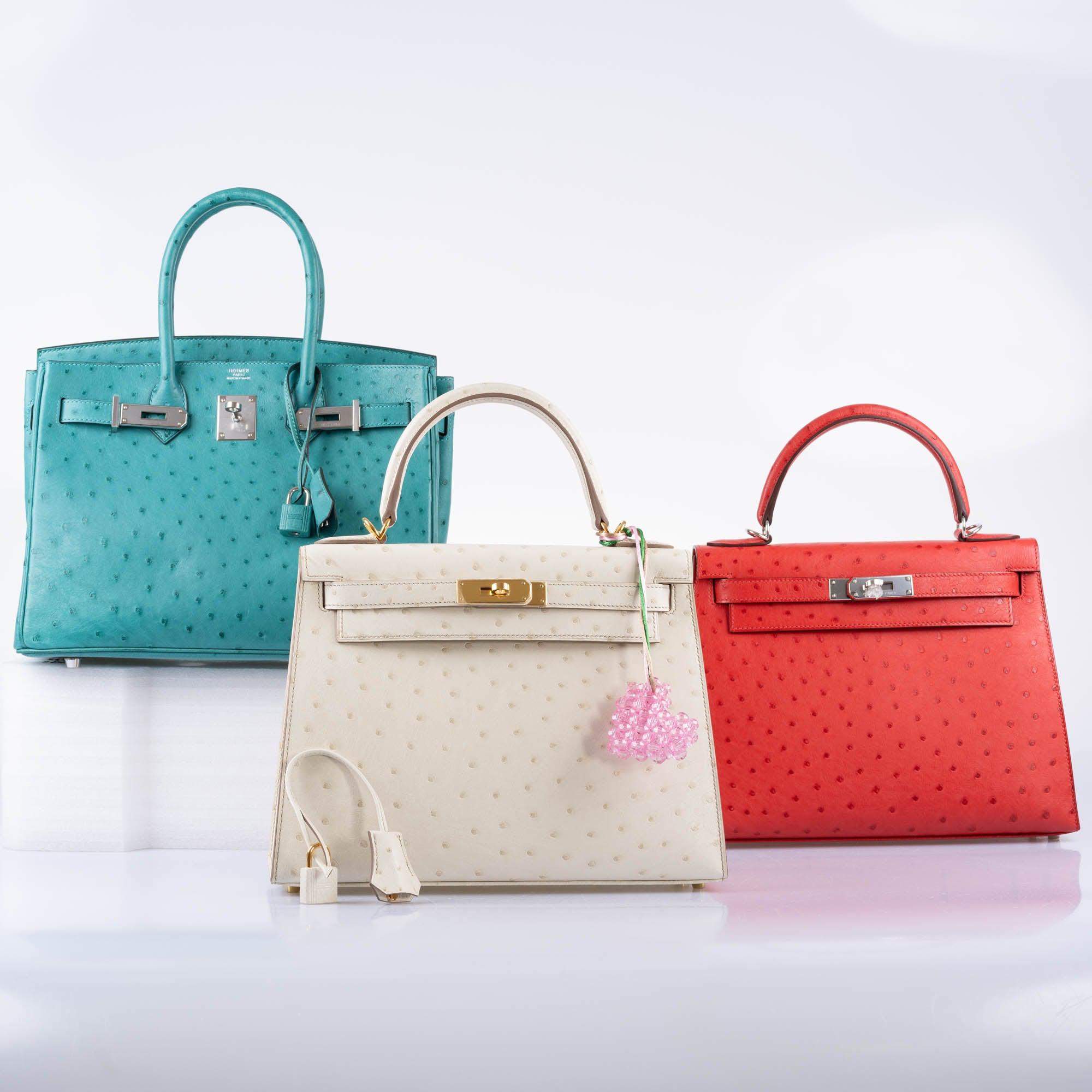 Hermès Kelly 28 Sellier Beton Ostrich with Gold Hardware