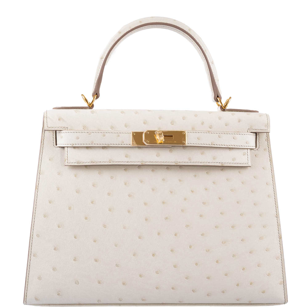 Hermès Kelly 28 Sellier Beton Ostrich with Gold Hardware