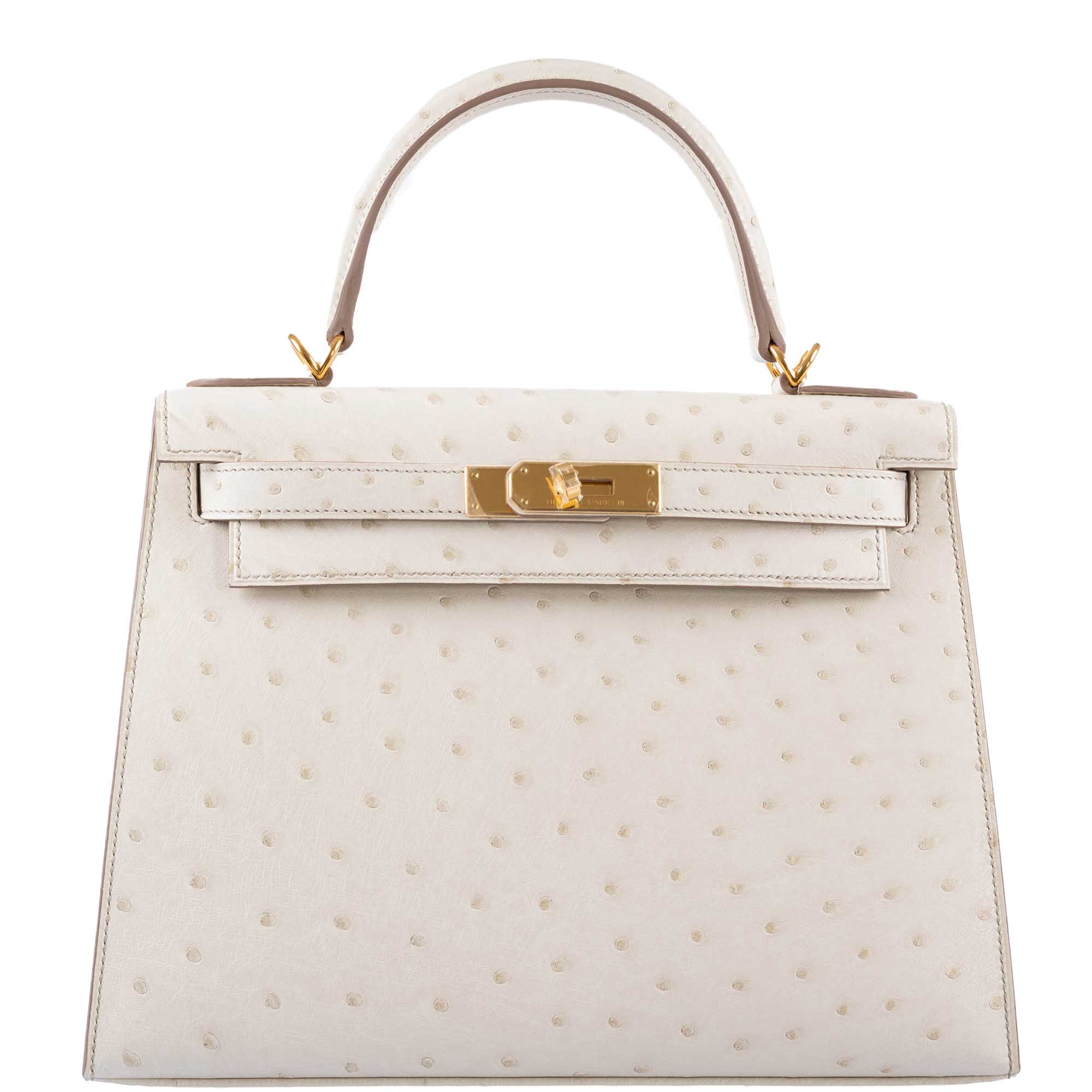 Hermès Kelly 28 Sellier Beton Ostrich with Gold Hardware