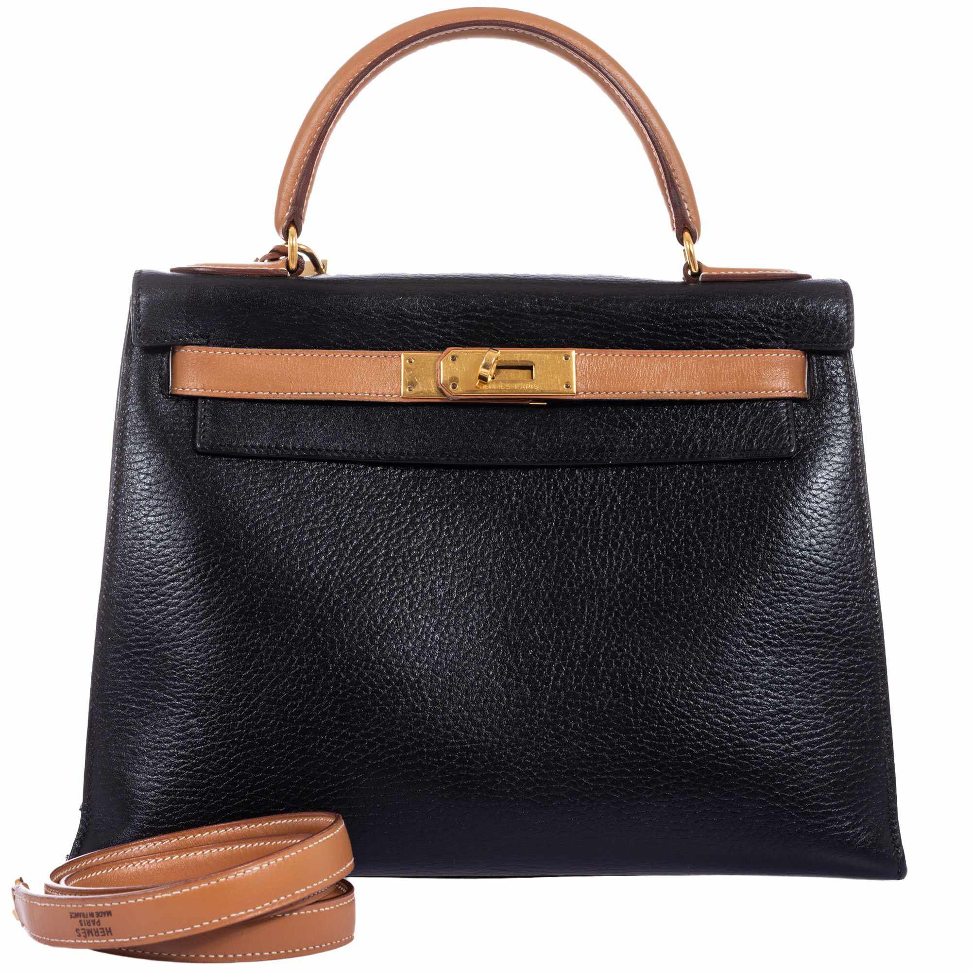 Hermès Kelly 28 Sellier Black And Barenia Ardennes Gold Hardware