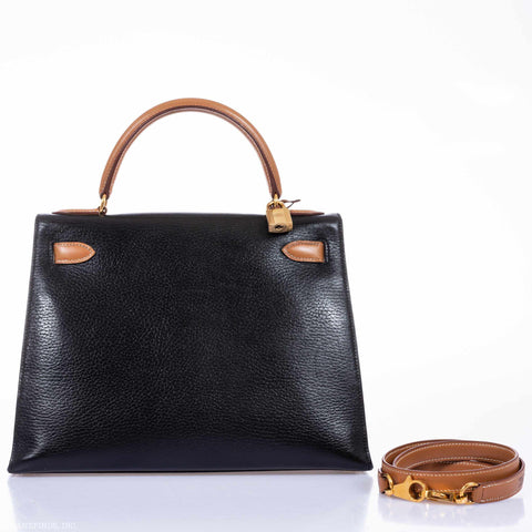 Hermès Kelly 28 Sellier Black And Barenia Ardennes Gold Hardware