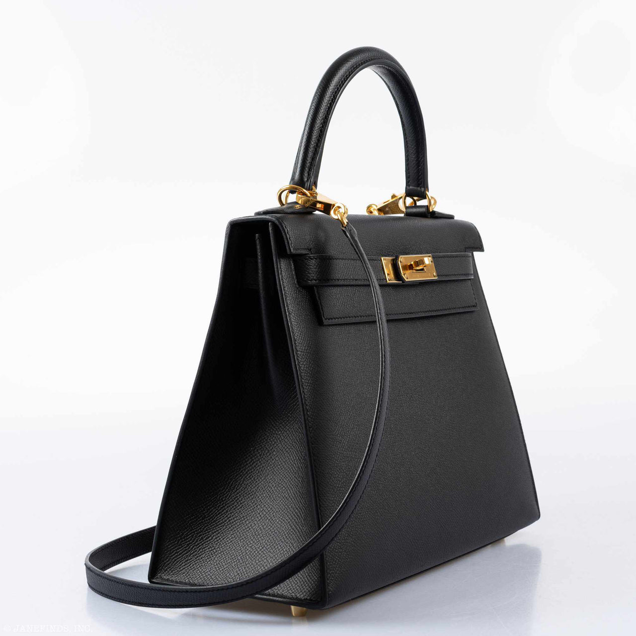 Hermès Kelly 28 Sellier Black Epsom Gold Hardware JaneFinds