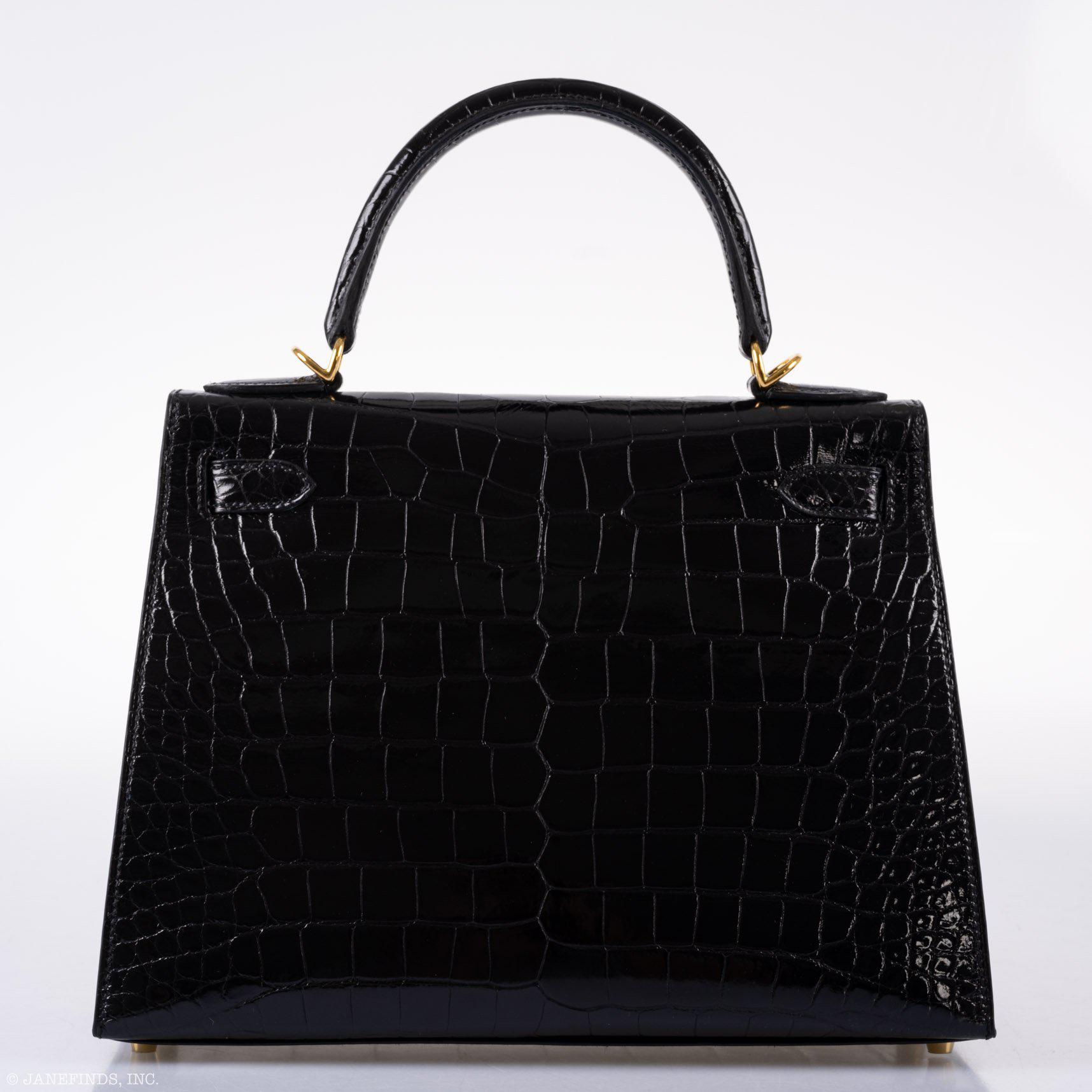 Hermès Kelly 28 Sellier Black Shiny Alligator with Gold Hardware - 2020, Y