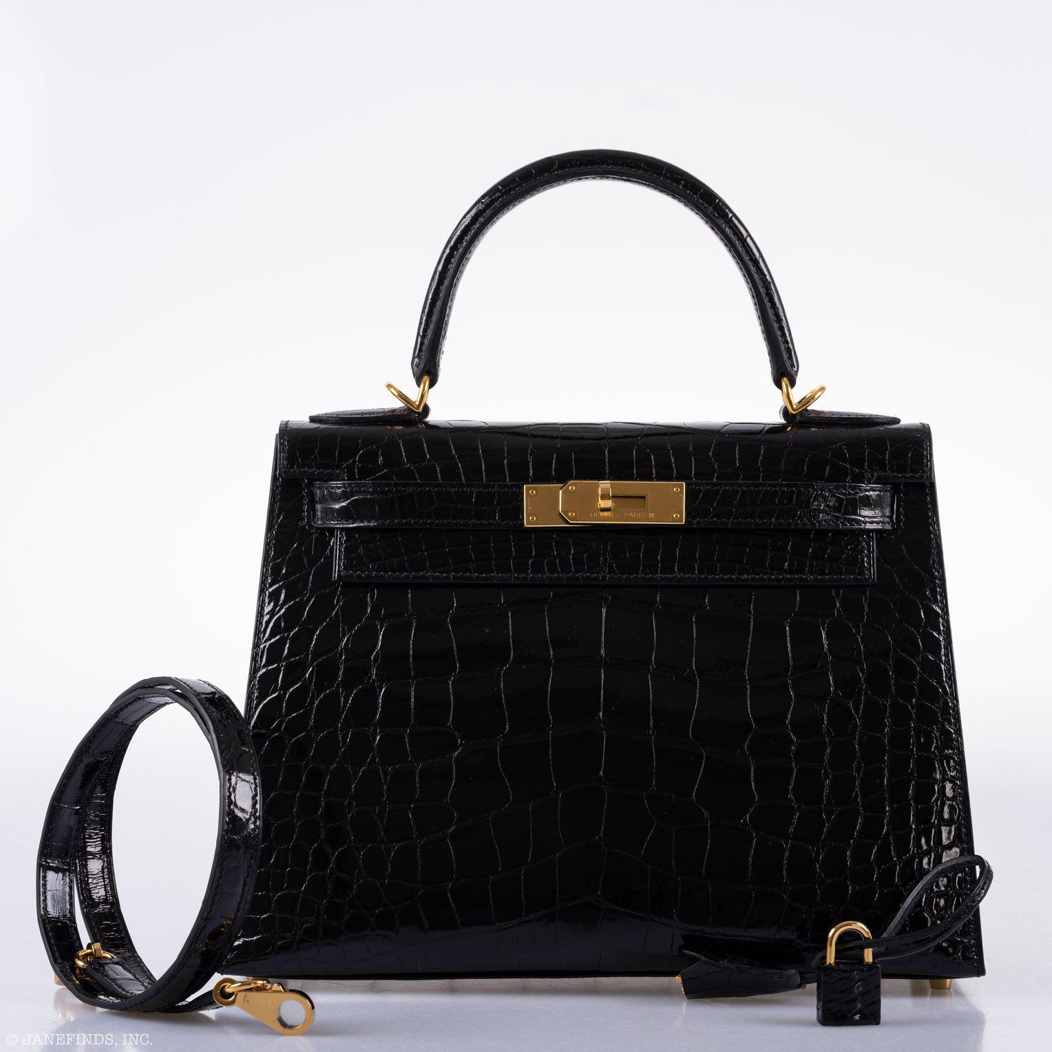 Hermès Kelly 28 Sellier Black Shiny Alligator with Gold Hardware