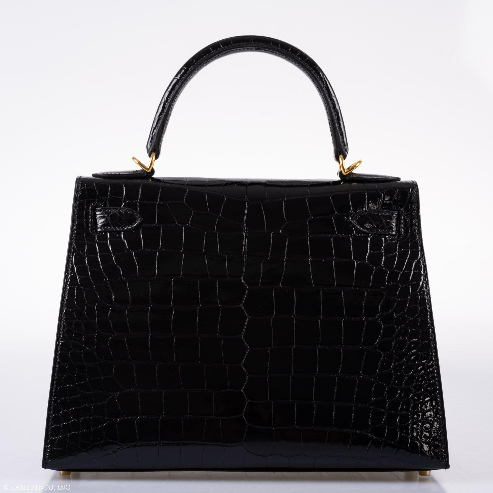 Hermès Kelly 28 Sellier Black Shiny Alligator with Gold Hardware