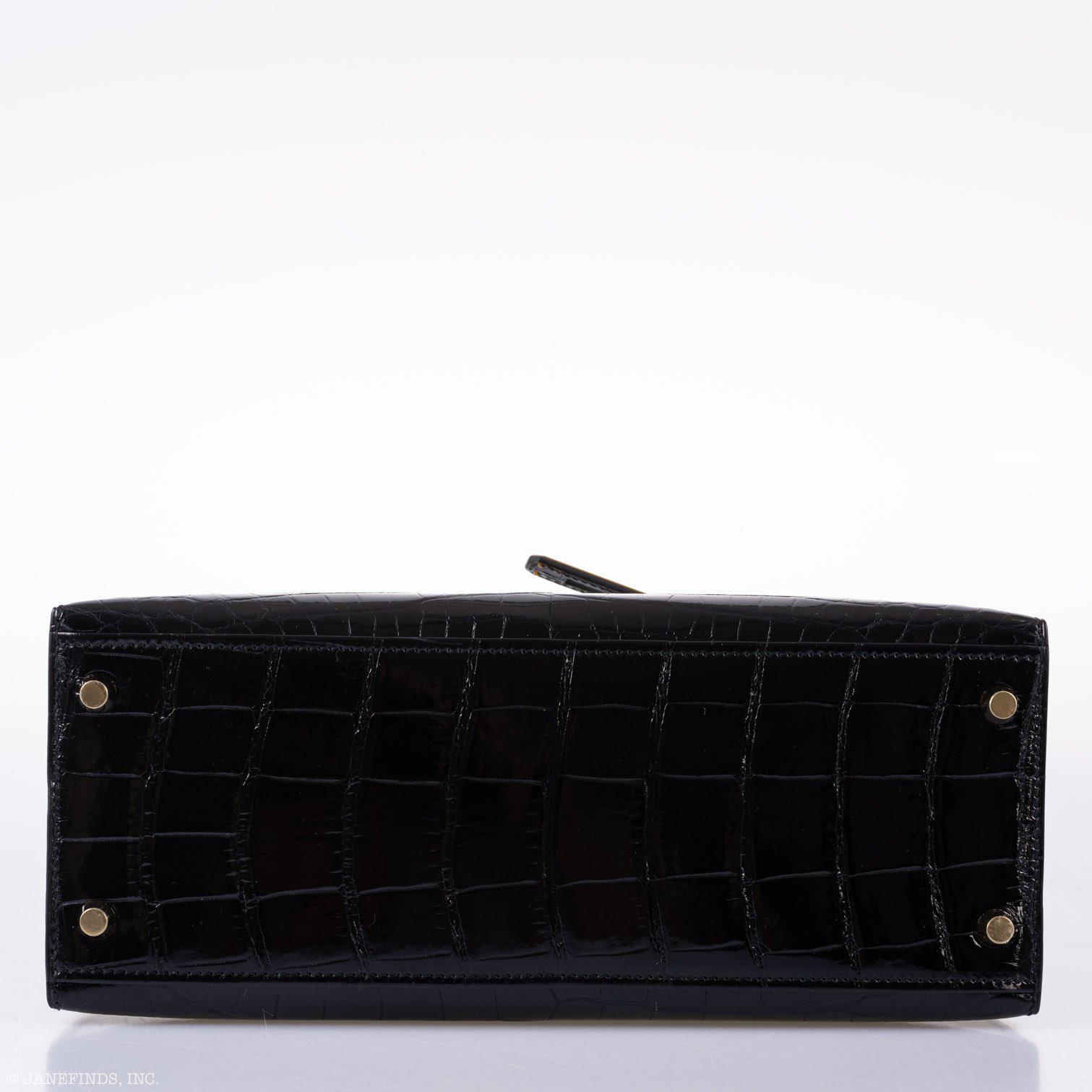 Hermès Kelly 28 Sellier Black Shiny Alligator with Gold Hardware