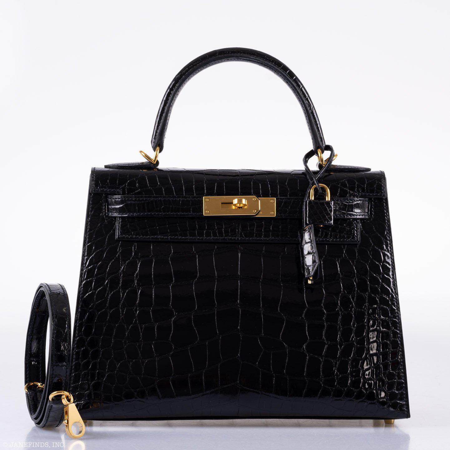 Hermès Kelly 28 Sellier Black Shiny Alligator with Gold Hardware