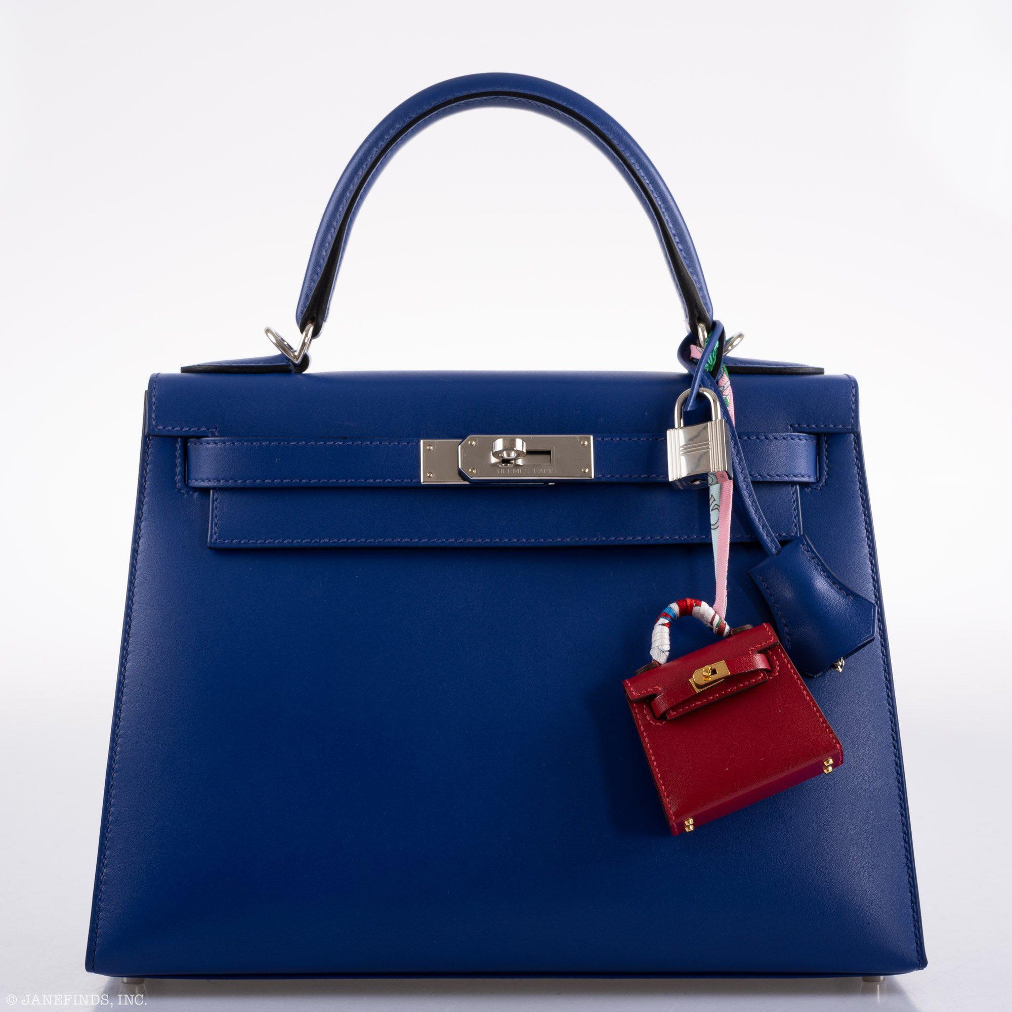 Hermès Kelly 28 Sellier Blue Electric Tadelakt leather Palladium Hardware