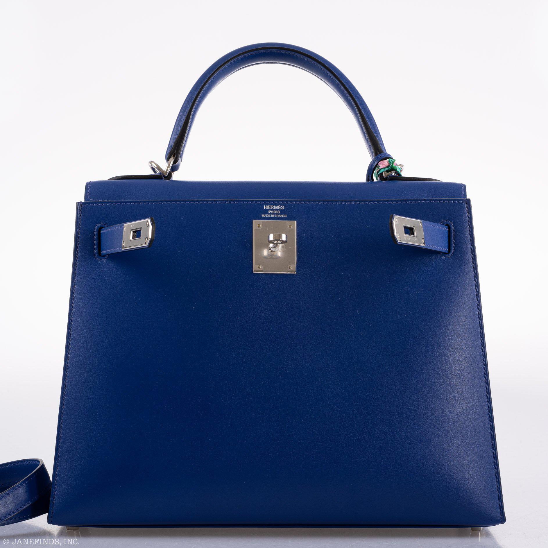 Hermès Kelly 28 Sellier Blue Electric Tadelakt leather Palladium Hardware