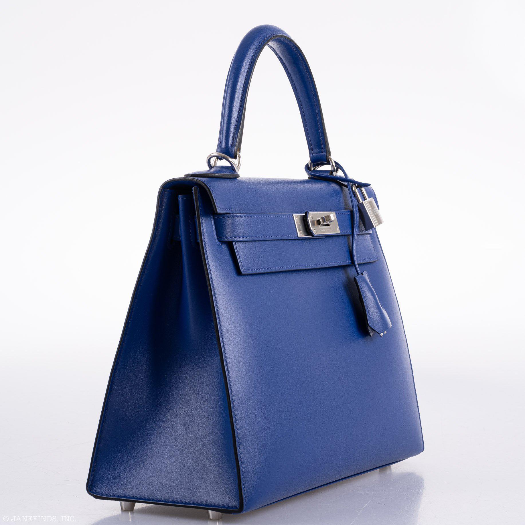 Hermès Kelly 28 Sellier Blue Electric Tadelakt leather Palladium Hardware