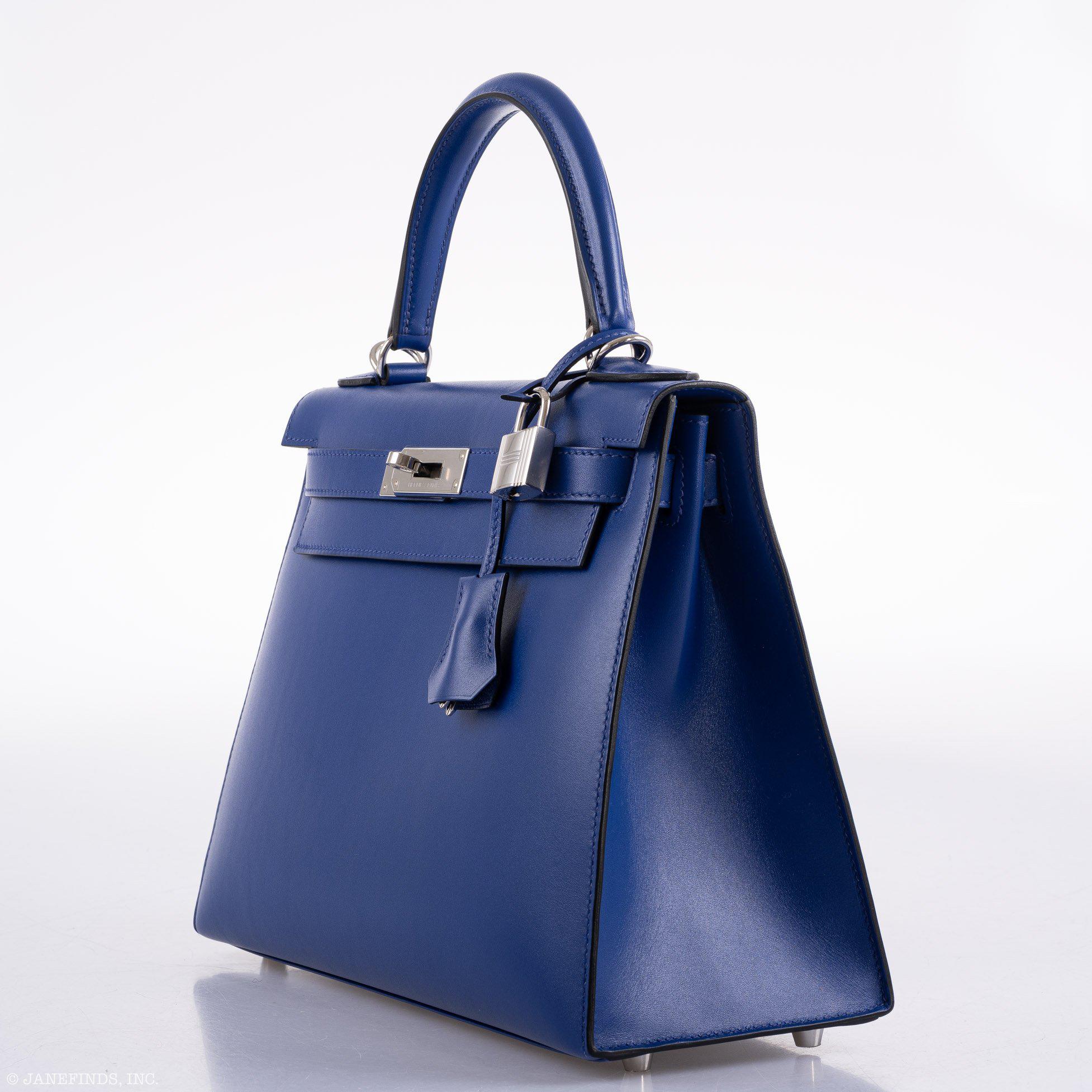 Hermès Kelly 28 Sellier Blue Electric Tadelakt leather Palladium Hardware